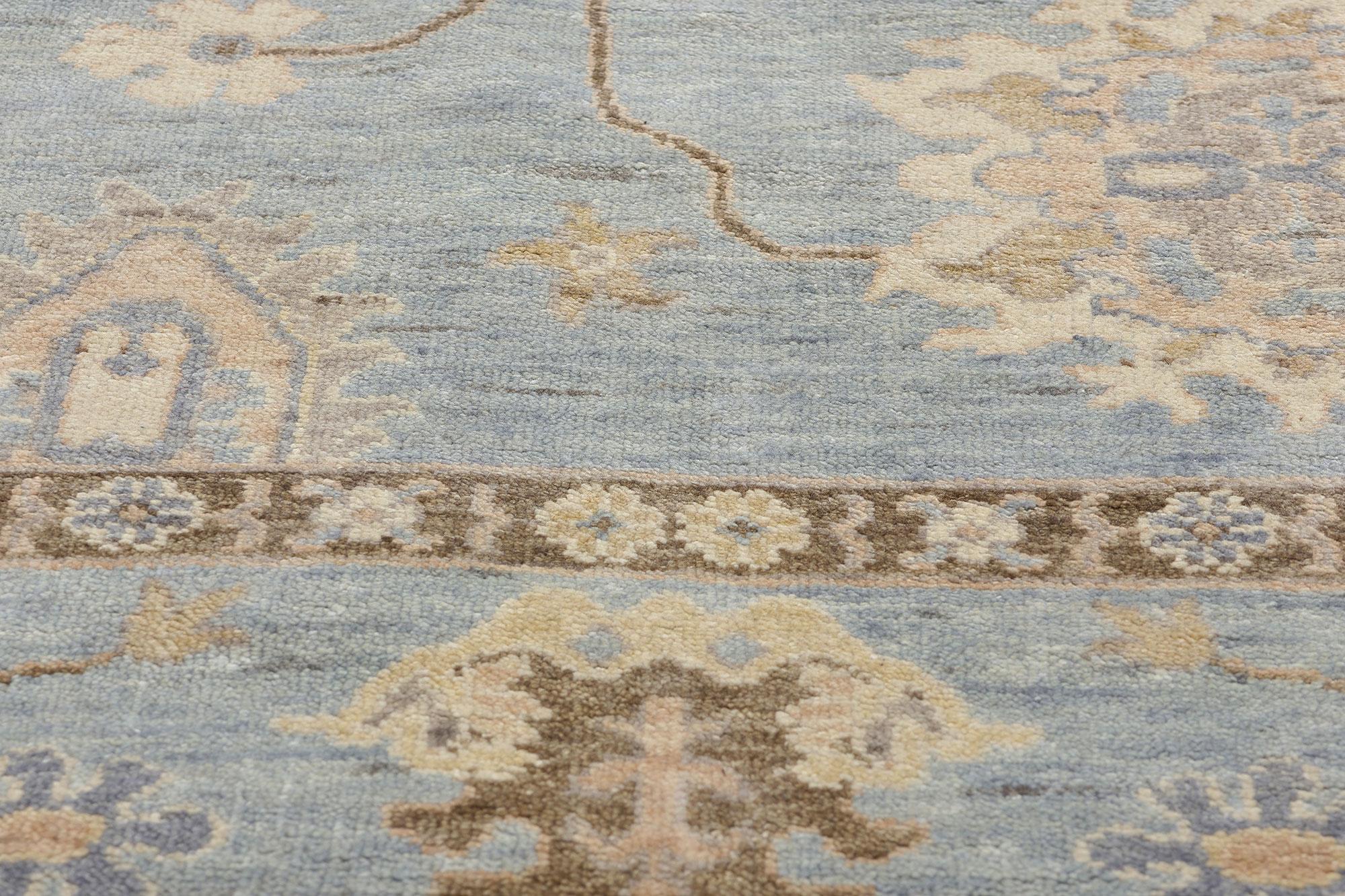 New Contemporary Taupe & Blue Oushak Rug, 09'03 x 11'10 In New Condition For Sale In Dallas, TX