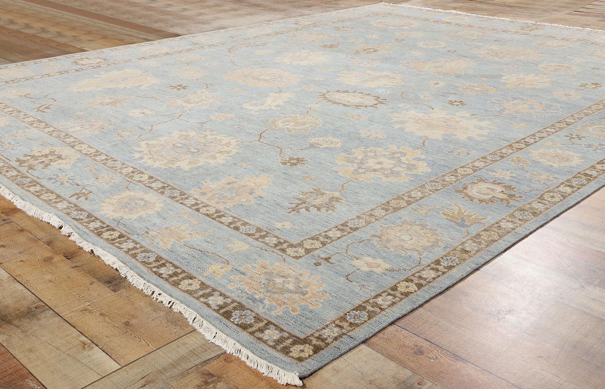 New Contemporary Taupe & Blue Oushak Rug, 09'03 x 11'10 For Sale 1