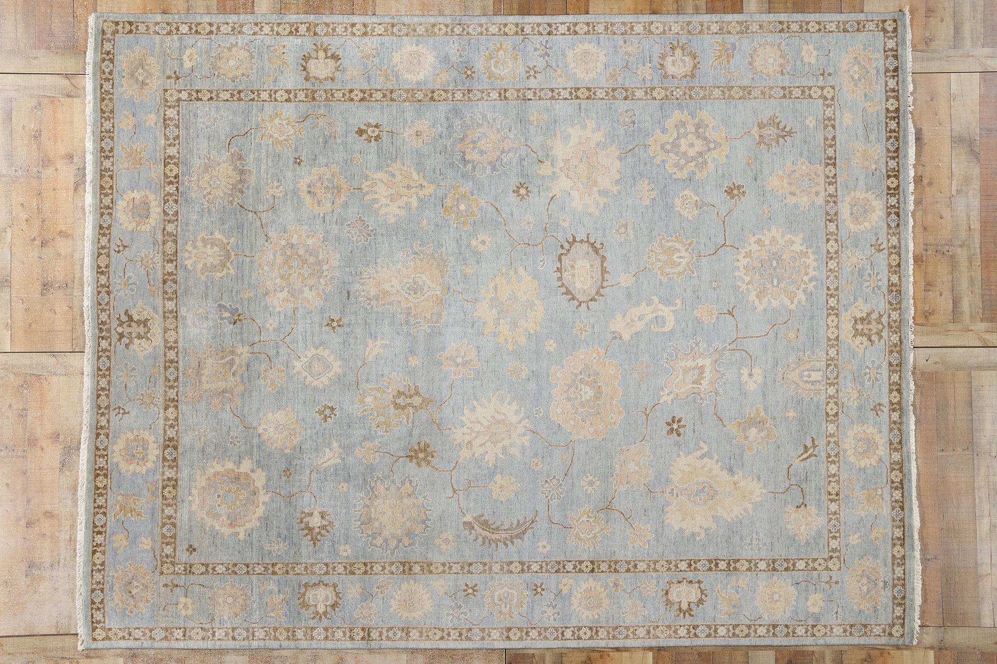 New Contemporary Taupe & Blue Oushak Rug, 09'03 x 11'10 For Sale 3
