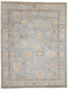 New Contemporary Taupe & Blue Oushak Rug, 09'03 x 11'10