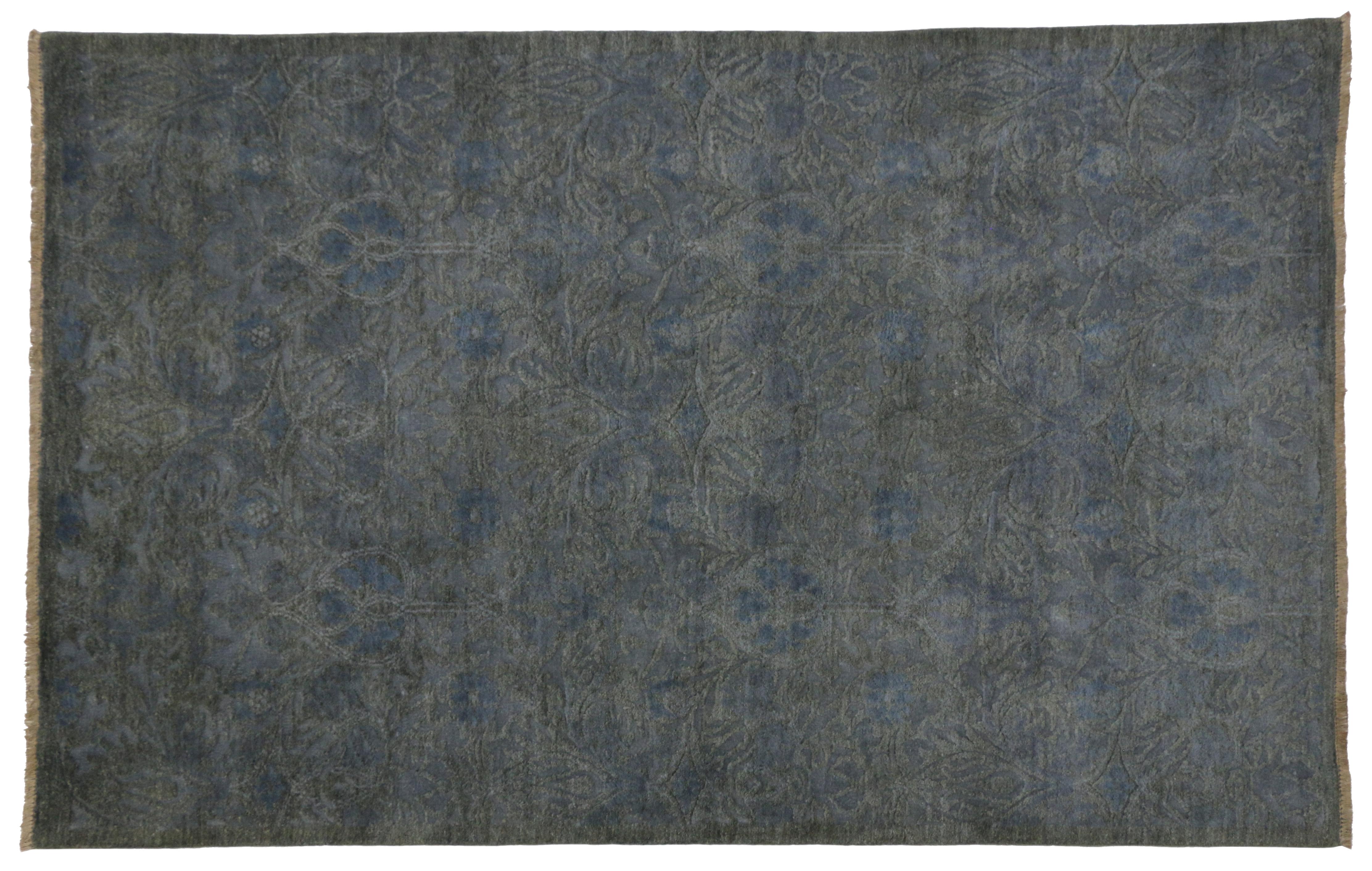 Pakistani Contemporary Texture Area Rug with Transitional Style with Raised Pattern For Sale