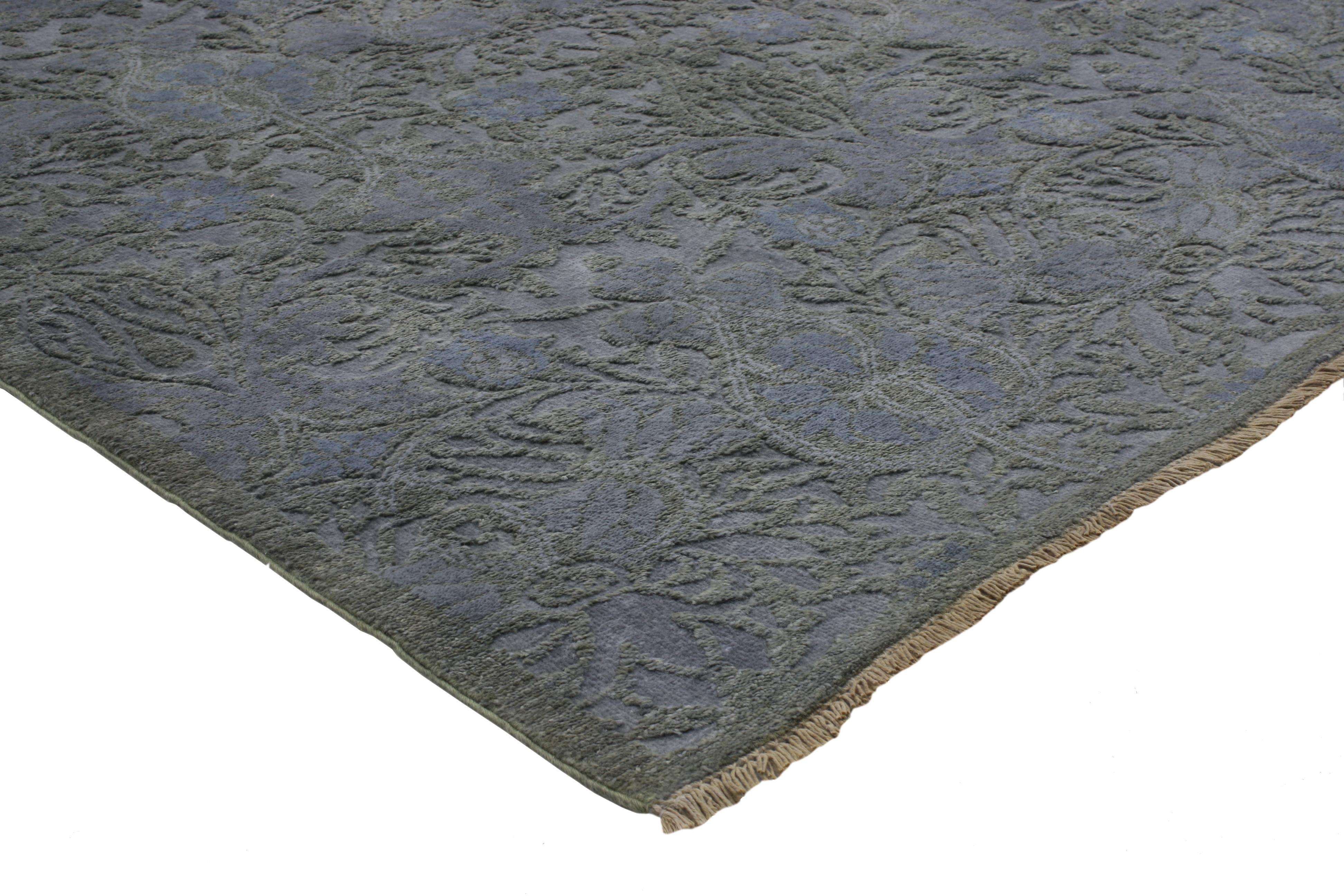 Hand-Knotted Contemporary Texture Area Rug with Transitional Style with Raised Pattern For Sale