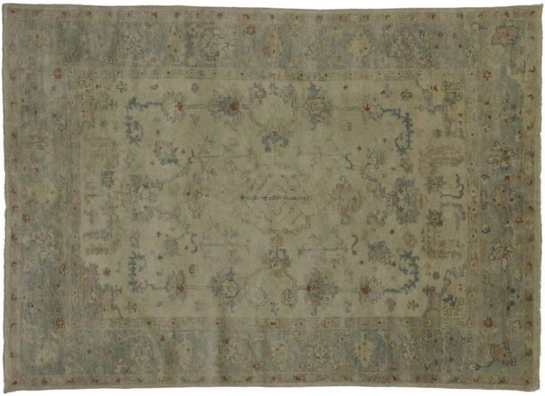Contemporary Transitional Oushak Style Rug with Cool-Tone Neutral ...