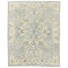 New Contemporary Turkish Gray Oushak Rug with Calming Coastal Style