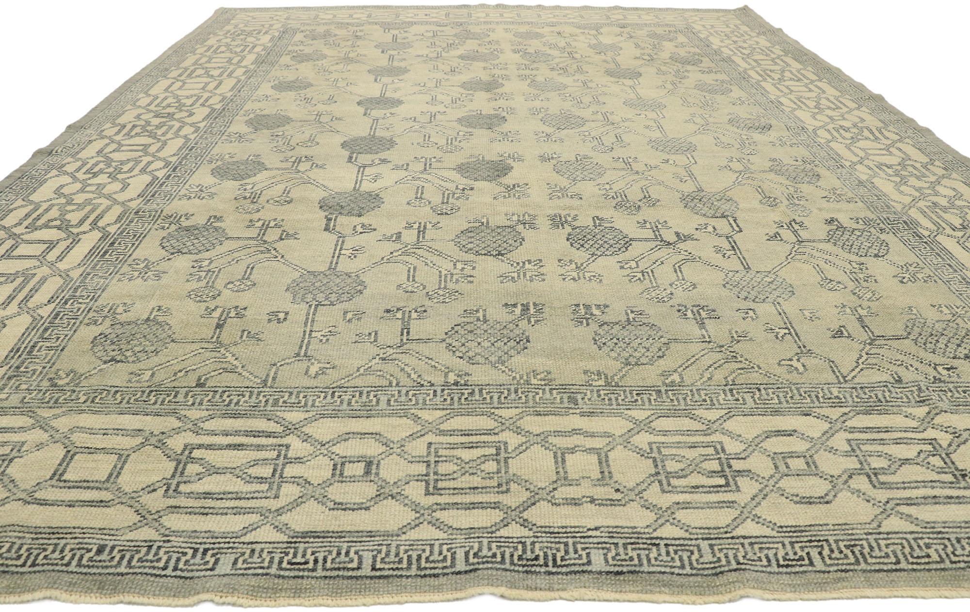 Hand-Knotted New Contemporary Turkish Khotan Rug with Modern Transitional Style For Sale