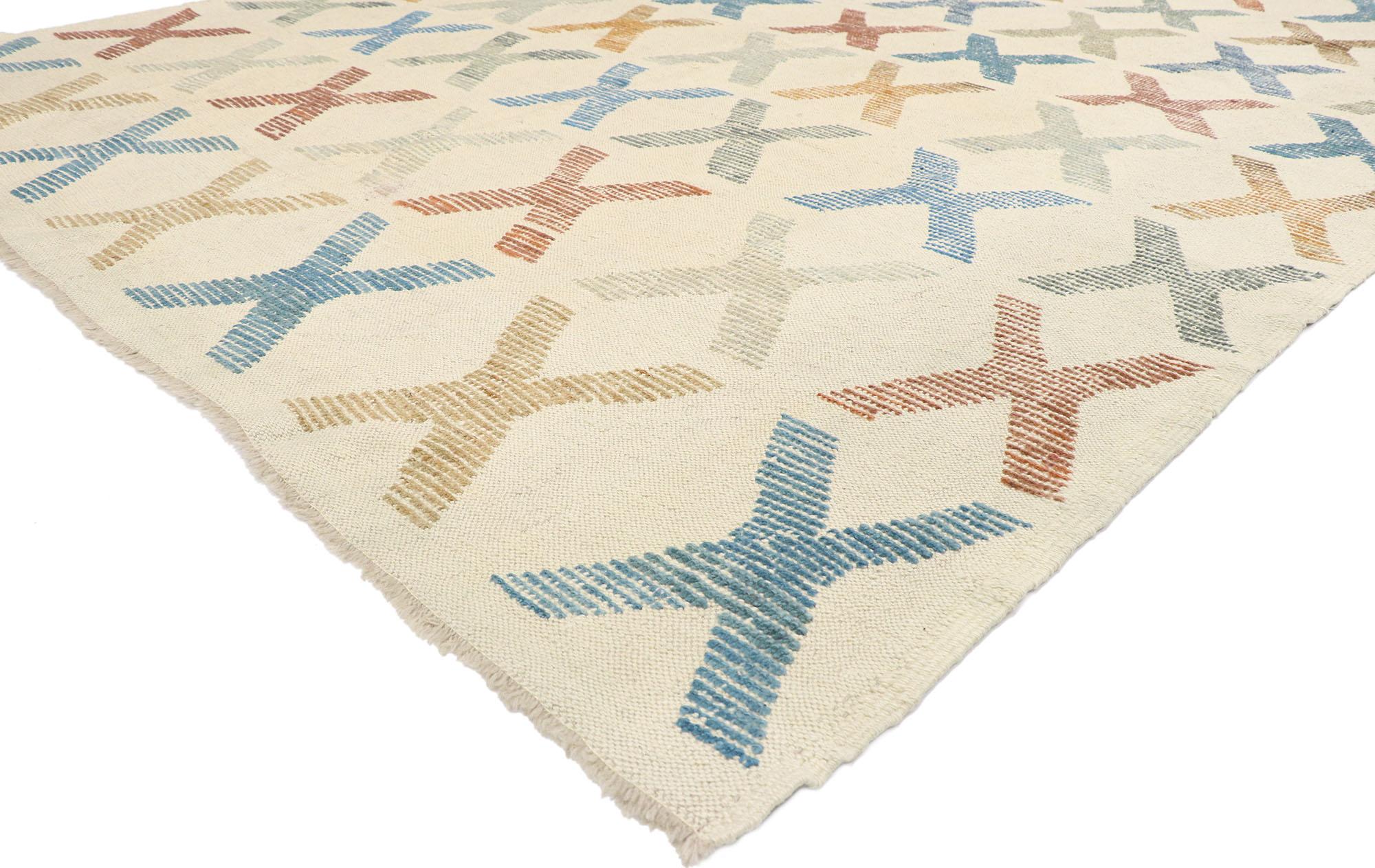 Hand-Woven New Contemporary Turkish Kilim Area Rug with Tribal Boho Chic Style For Sale