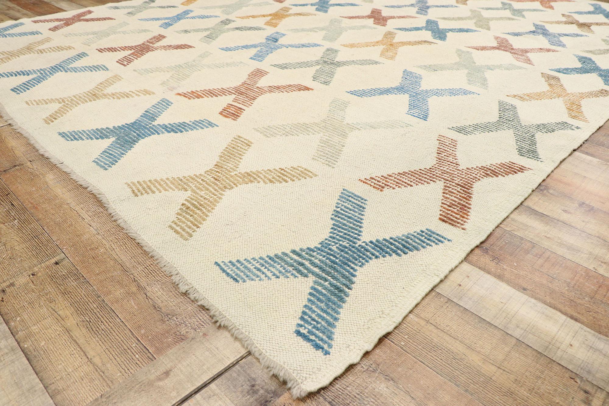 New Contemporary Turkish Kilim Area Rug with Tribal Boho Chic Style For Sale 2