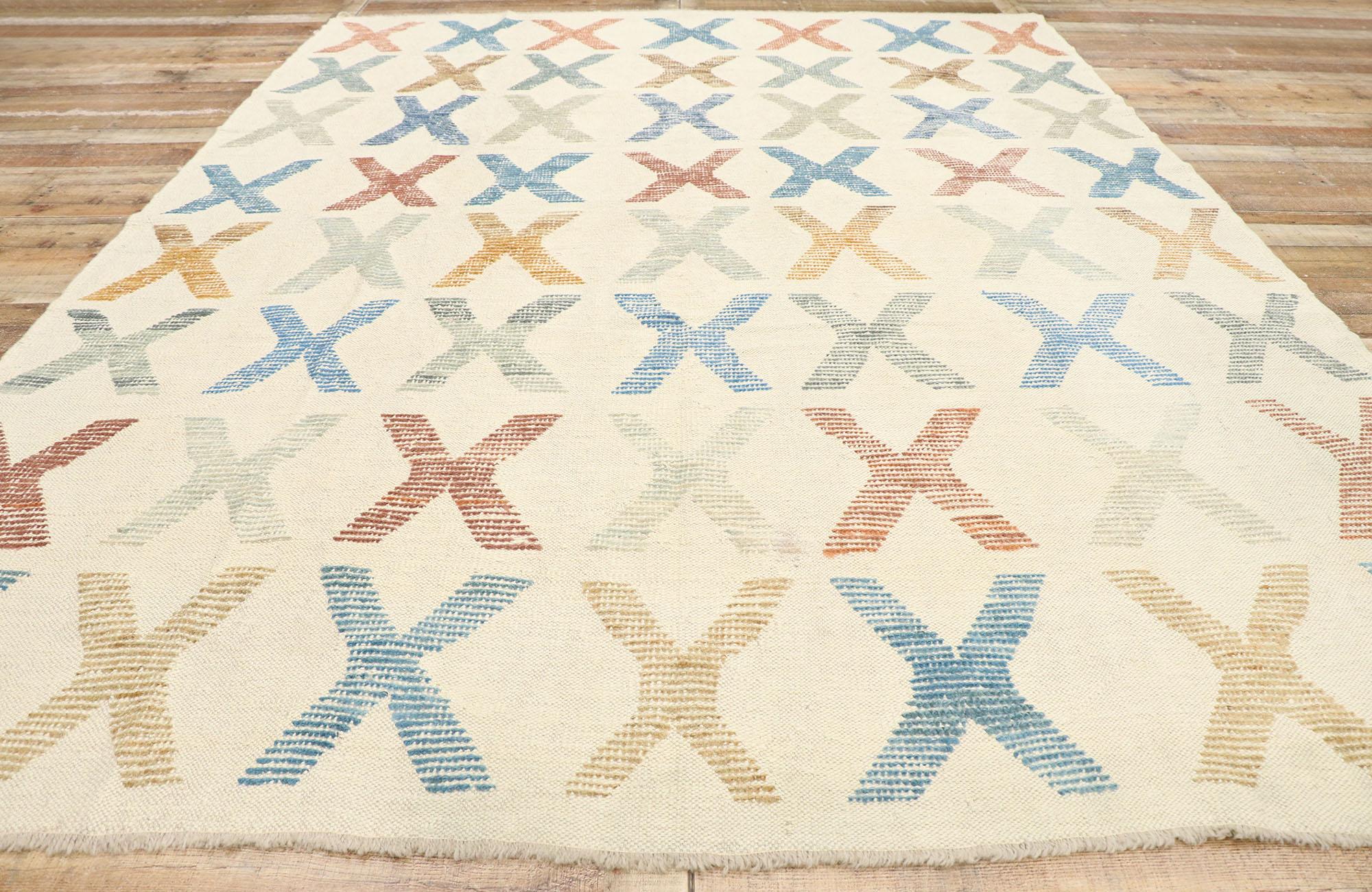 New Contemporary Turkish Kilim Area Rug with Tribal Boho Chic Style For Sale 3