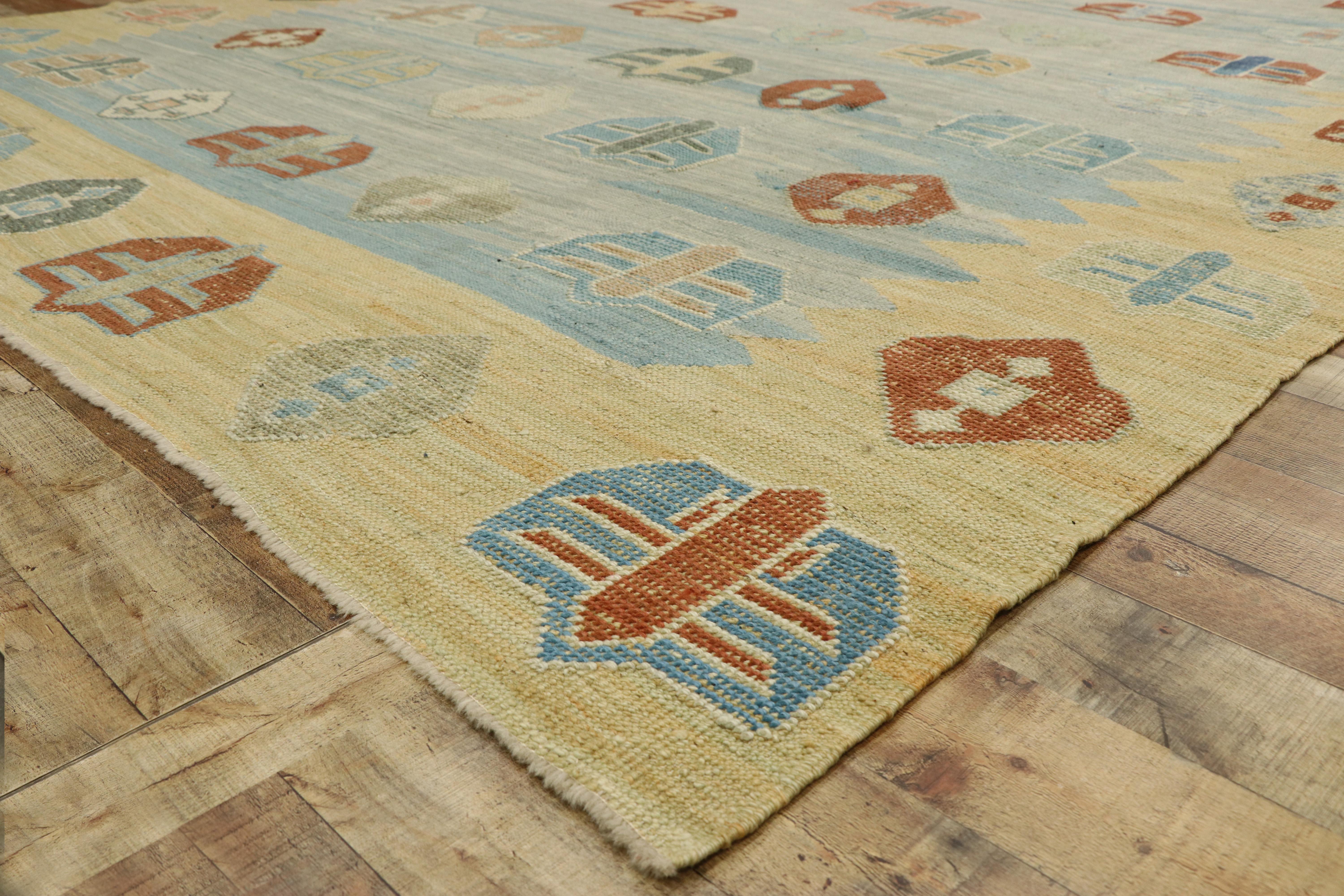 New Contemporary Turkish Kilim Souf Rug with Tribal Style, Flat-Weave Area Rug For Sale 1