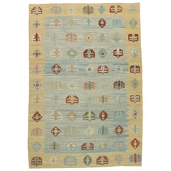 New Contemporary Turkish Kilim Souf Rug with Tribal Style, Flat-Weave Area Rug