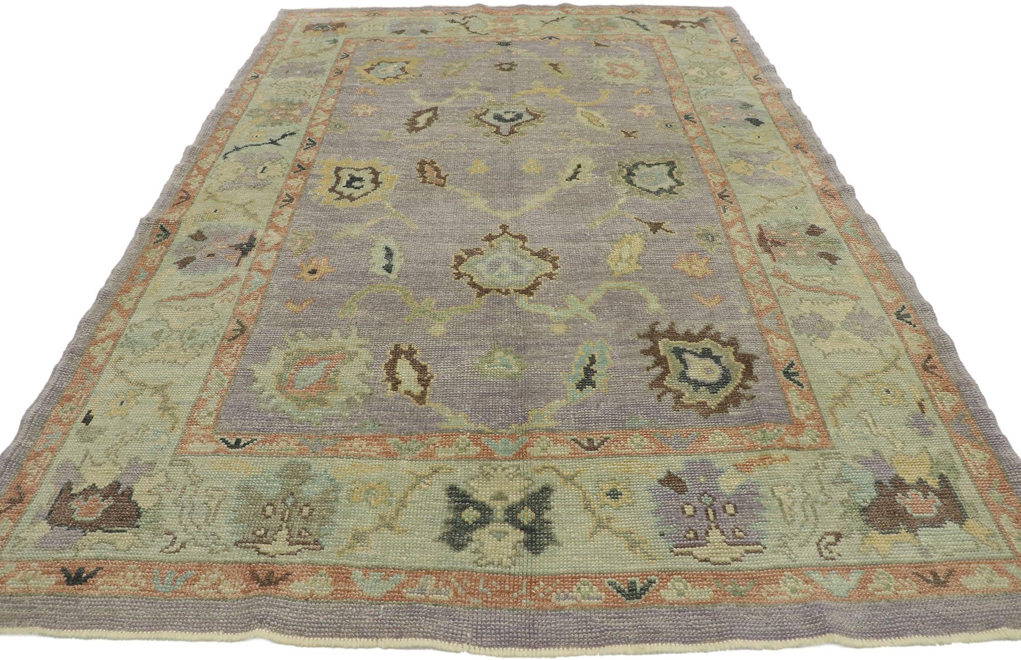 Hand-Knotted New Contemporary Turkish Lavender Oushak Rug with Modern Transitional Style For Sale