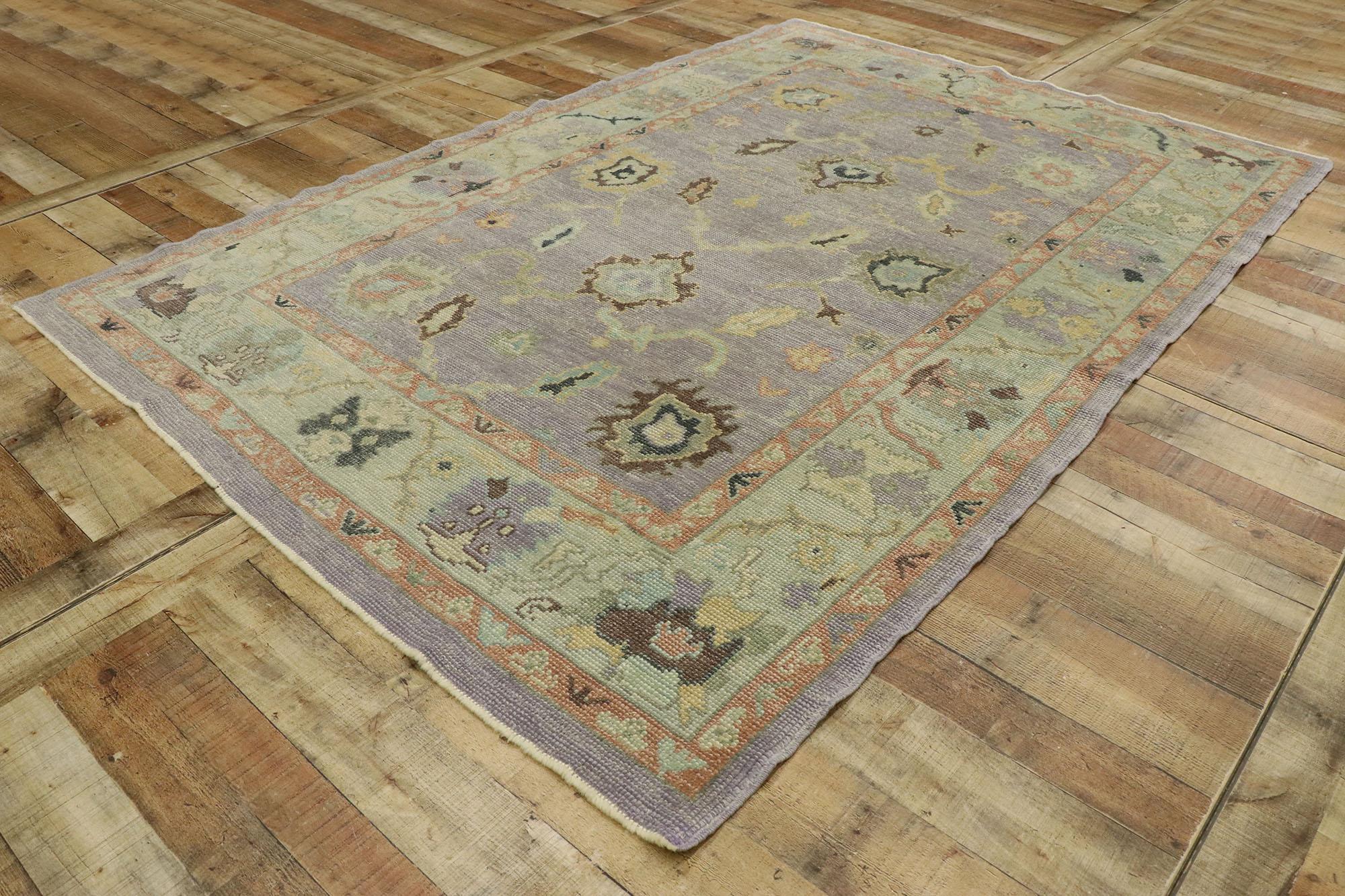 New Contemporary Turkish Lavender Oushak Rug with Modern Transitional Style For Sale 1