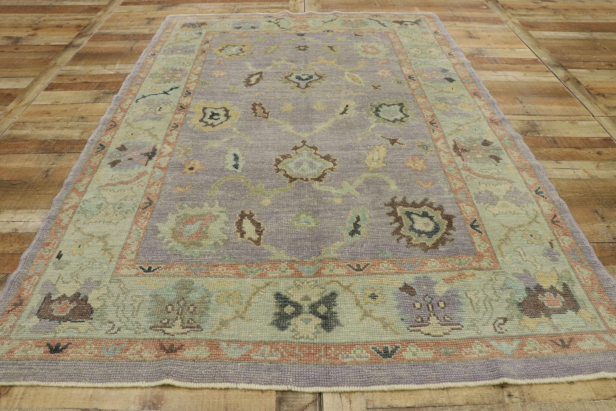 New Contemporary Turkish Lavender Oushak Rug with Modern Transitional Style For Sale 3