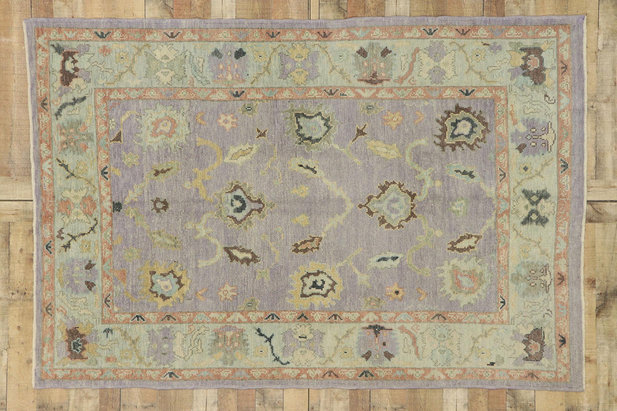 New Contemporary Turkish Lavender Oushak Rug with Modern Transitional Style For Sale 4