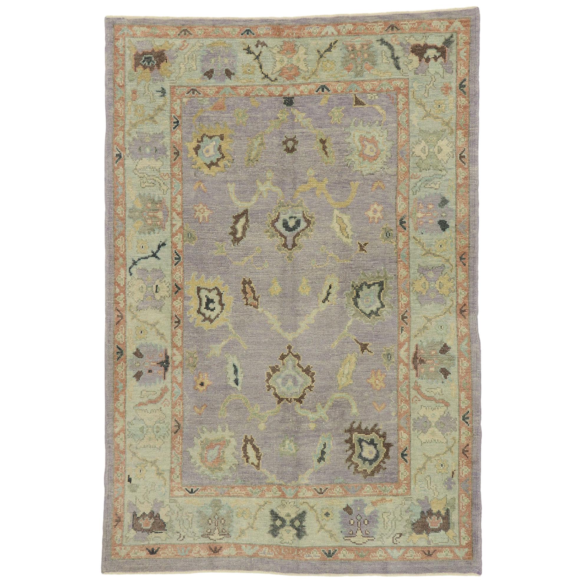 New Contemporary Turkish Lavender Oushak Rug with Modern Transitional Style For Sale