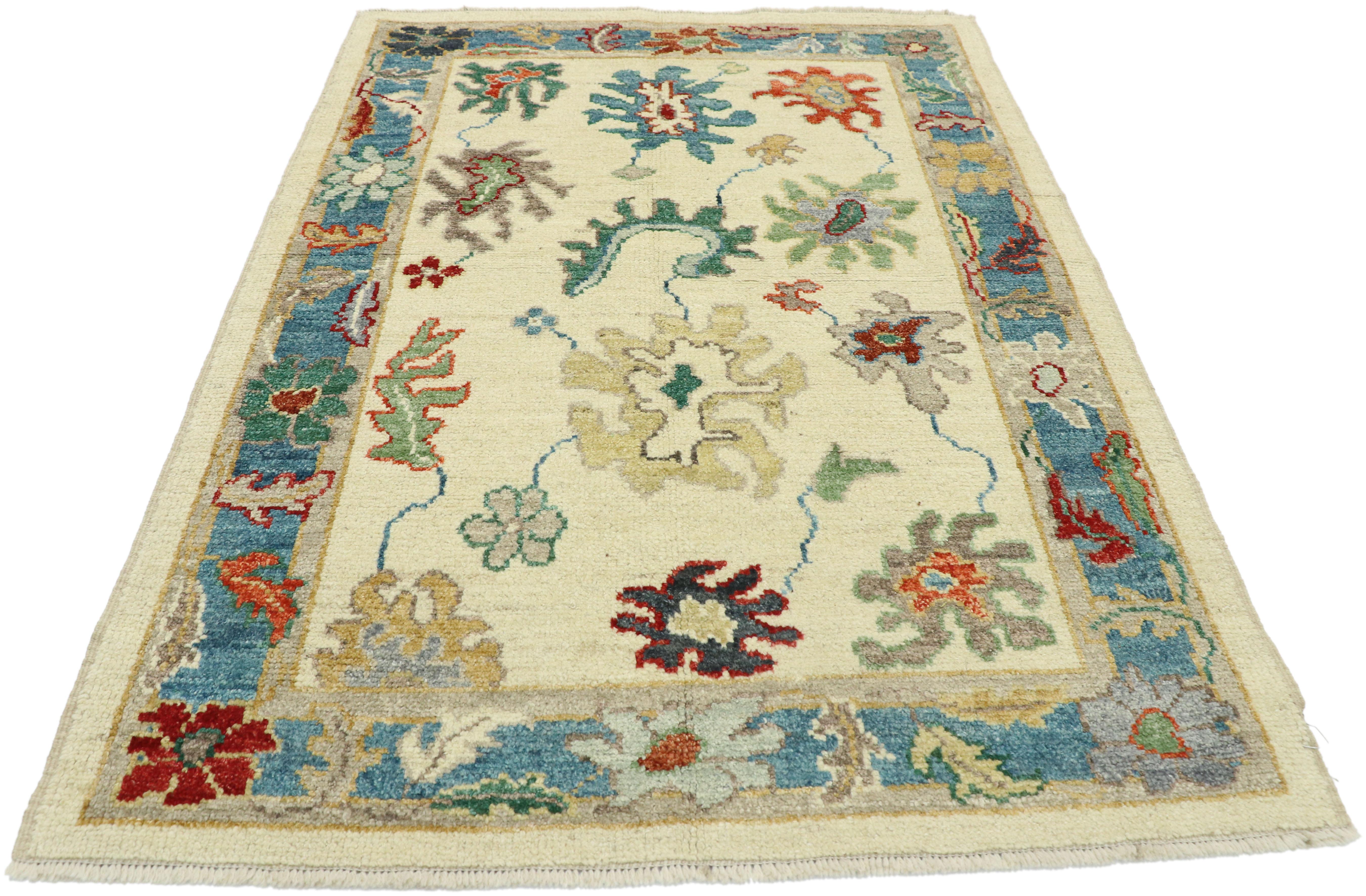 Pakistani Contemporary Colorful Oushak Rug For Sale
