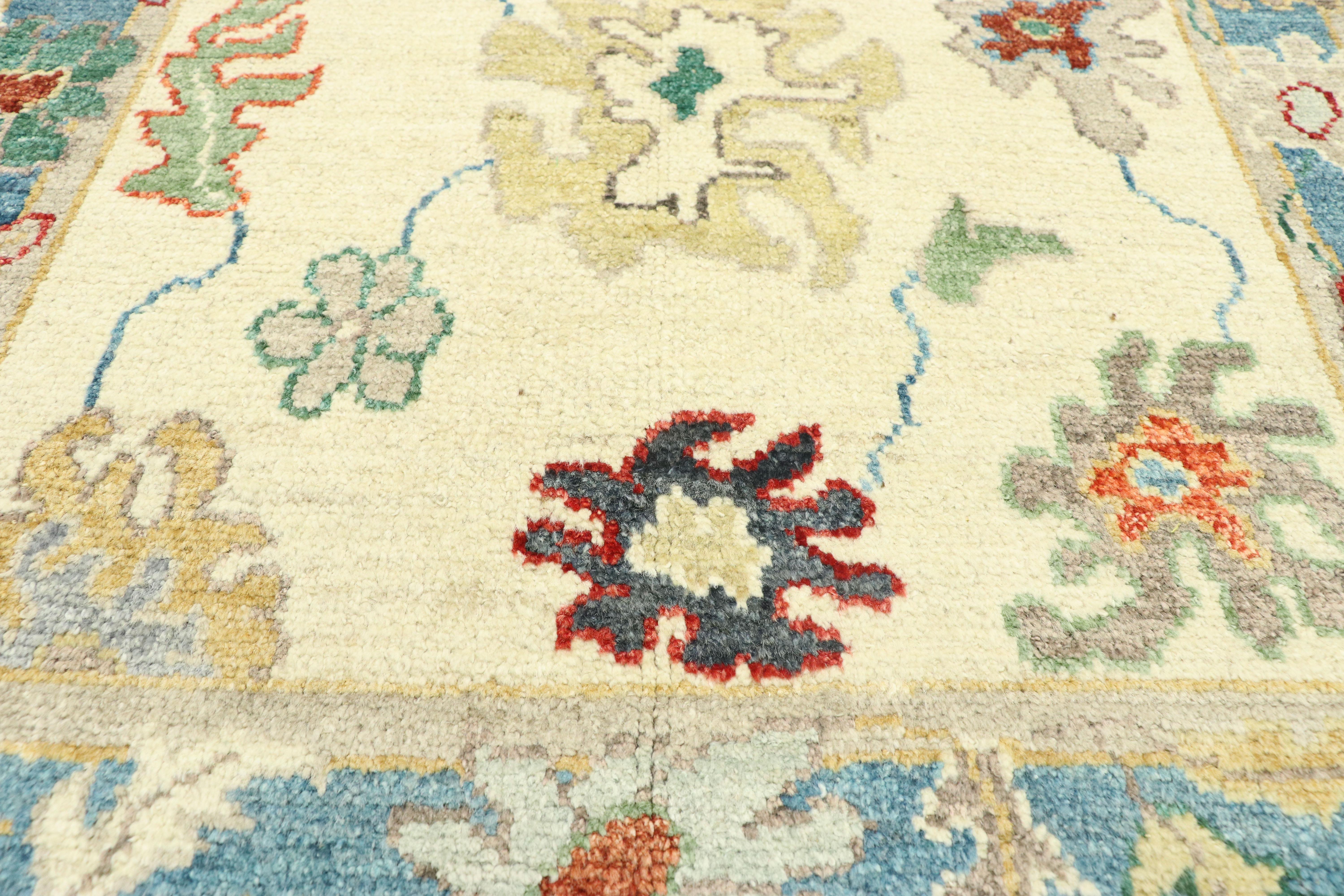 Hand-Knotted Contemporary Colorful Oushak Rug For Sale