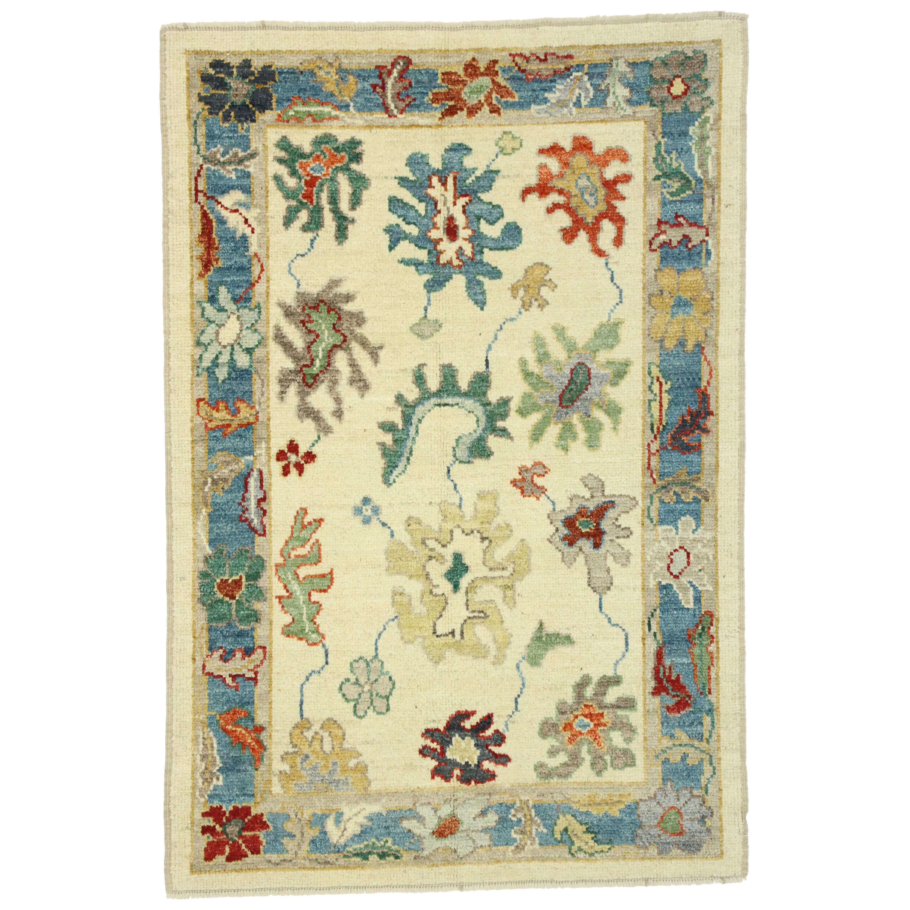 Contemporary Colorful Oushak Rug