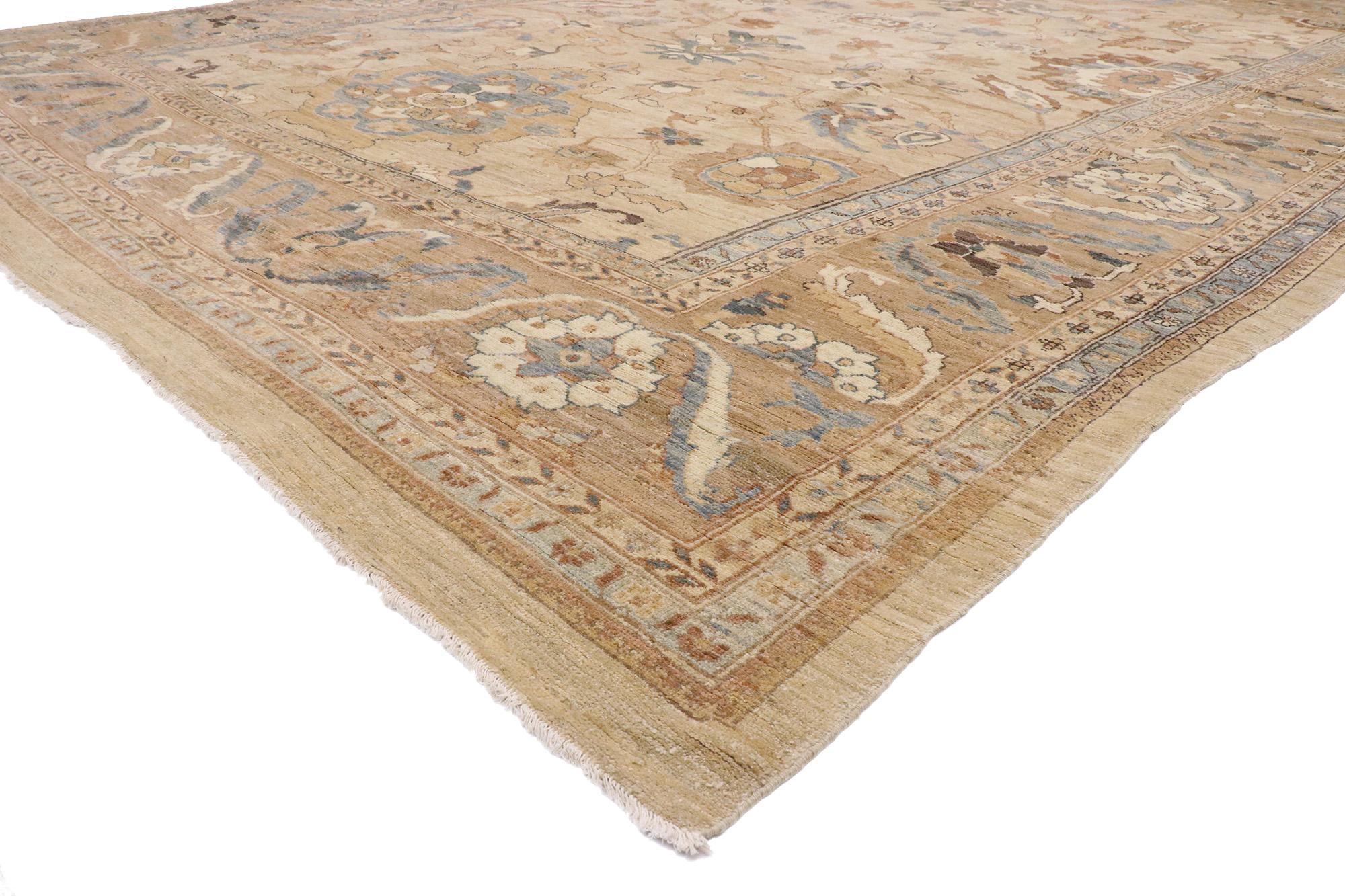 76553 Light Brown Organic Modern Persian Sultanabad Rug, 13'00 x 18'00. Incorporating Biophilic Design principles and warm coastal style, this hand-knotted wool contemporary Persian Sultanabad rug effortlessly embodies transitional elegance. Its