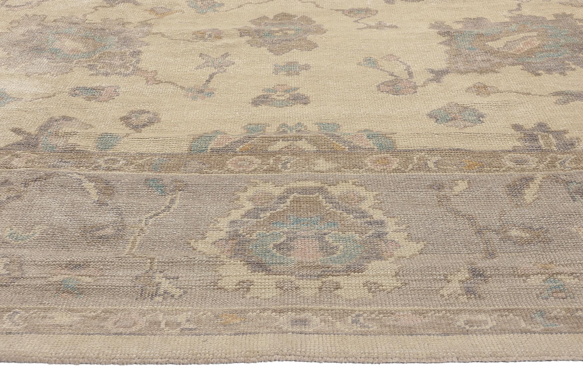 Modern Pastel Oushak Turkish Rug, Shibui Meets Biophilic Design In New Condition For Sale In Dallas, TX