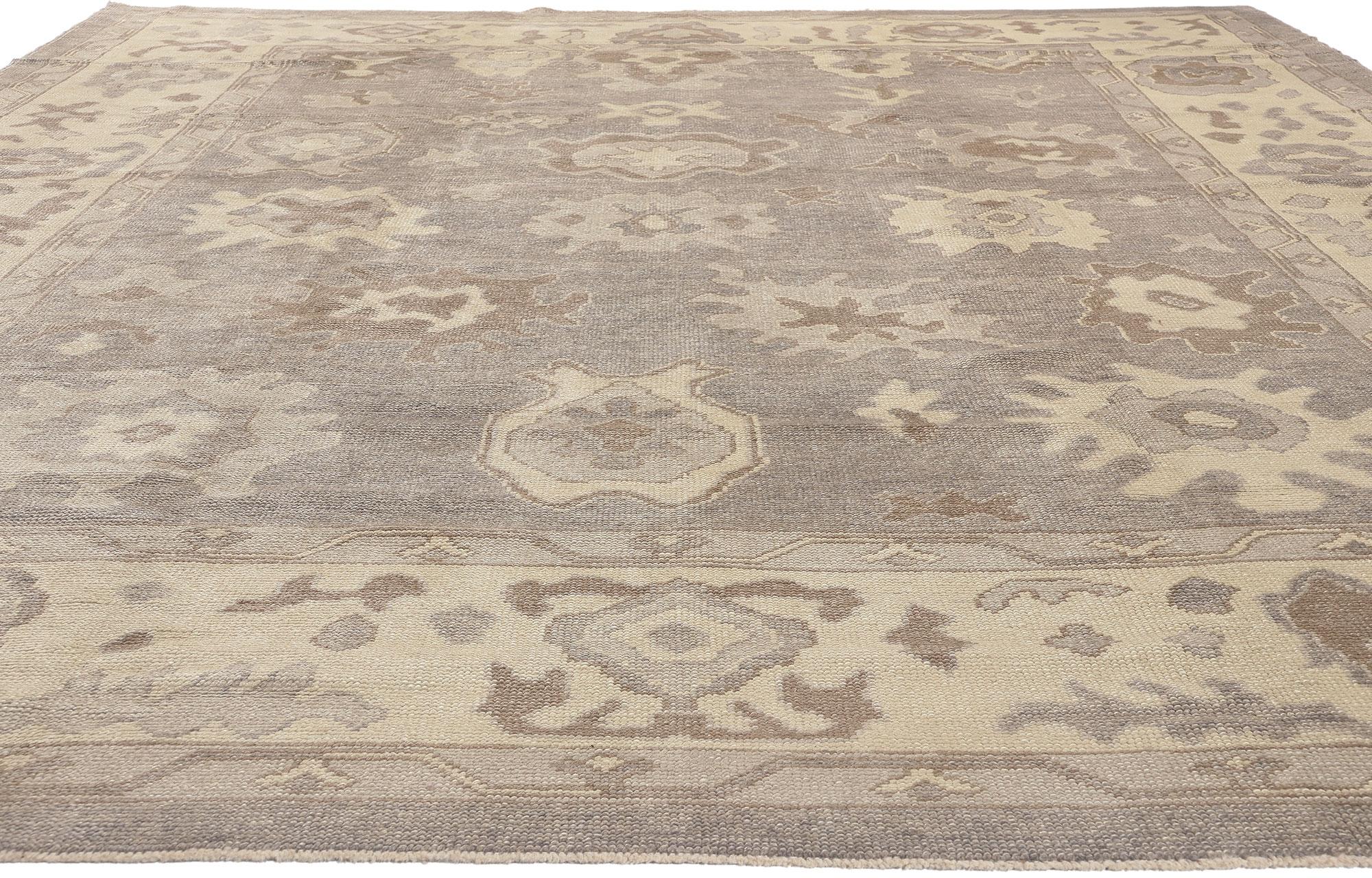 Hand-Knotted Modern Gray Oushak Turkish Rug, Subtle Shibui Meets Biophilic Design For Sale