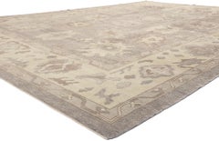 Modern Gray Oushak Turkish Rug, Subtle Shibui Meets Biophilic Design