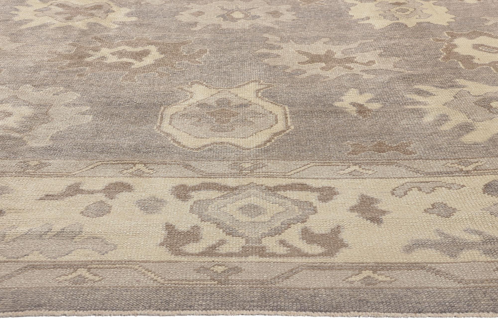 Modern Gray Oushak Turkish Rug, Subtle Shibui Meets Biophilic Design In New Condition For Sale In Dallas, TX