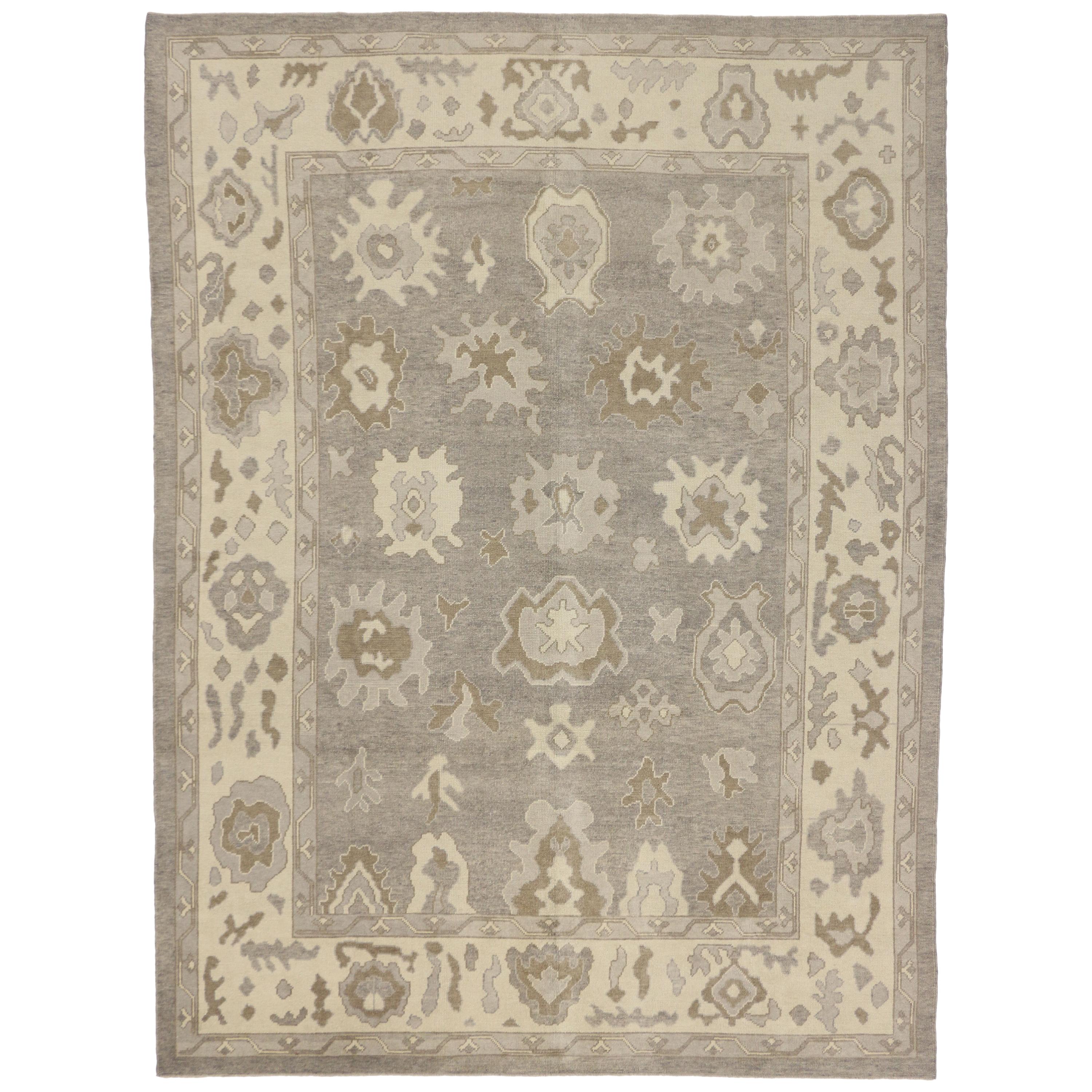 Contemporary Modern Style Turkish Oushak Area Rug with Neutral Warm