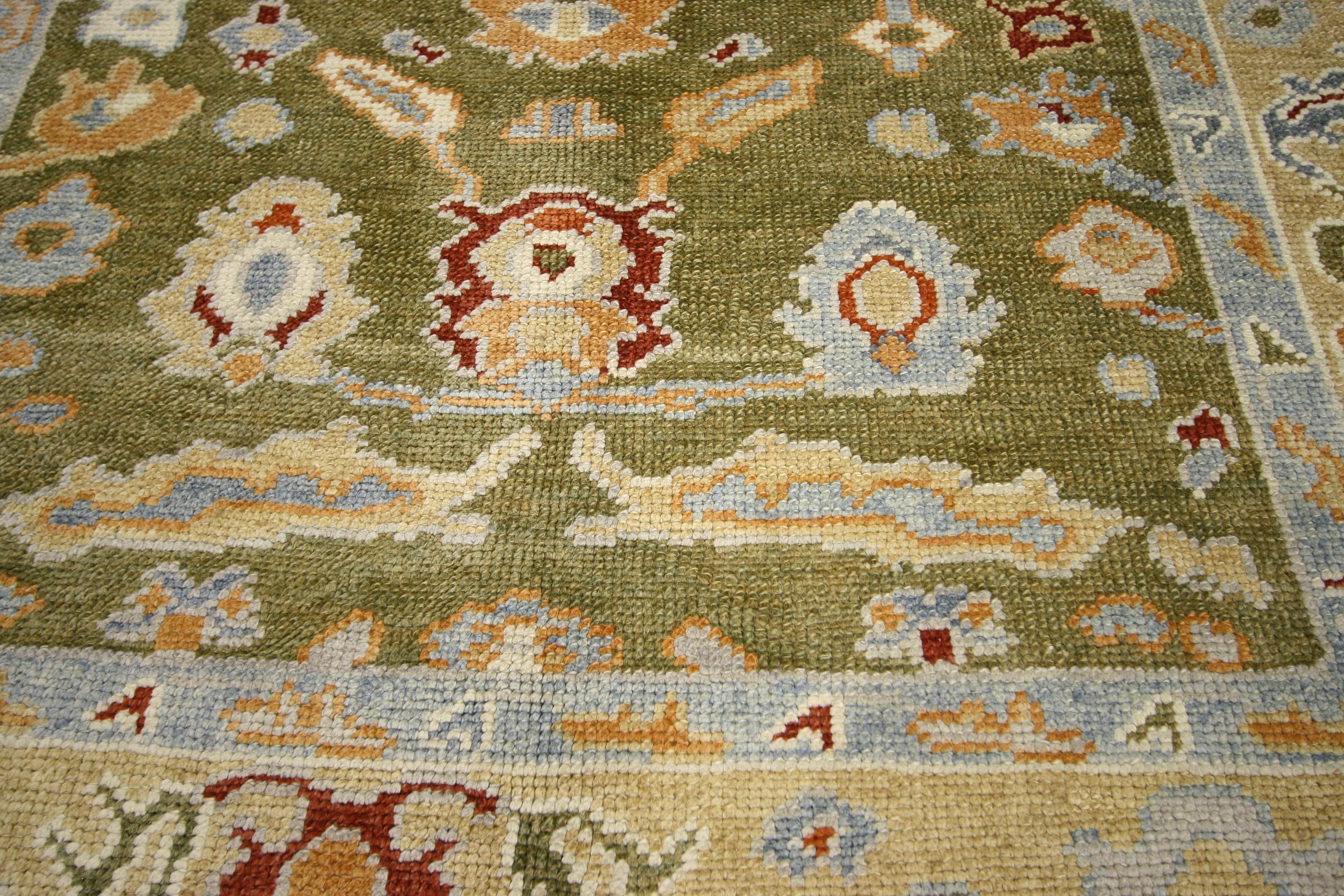 Hand-Knotted New Contemporary Turkish Oushak Area Rug with Biophilic Design and Modern Style For Sale