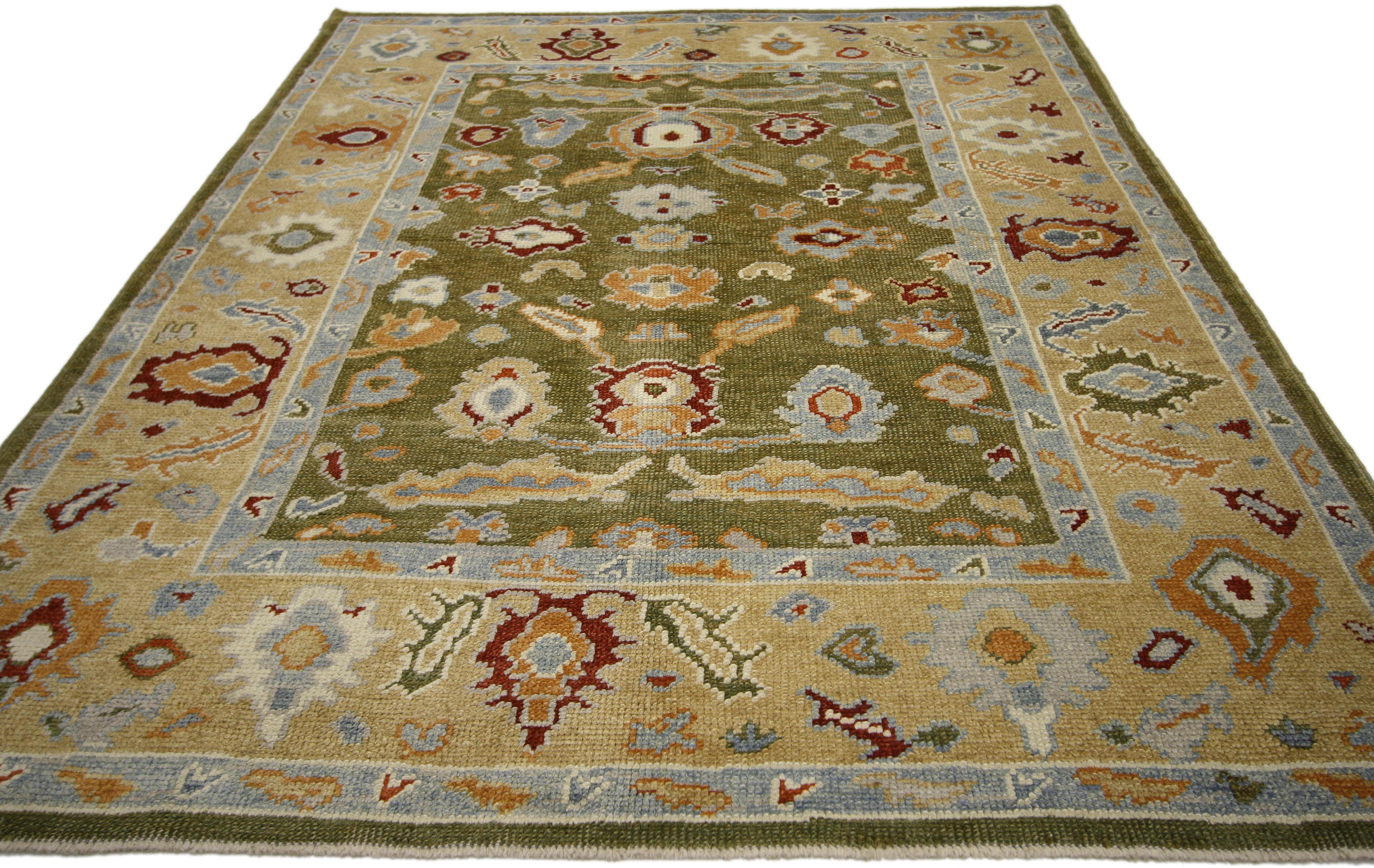 New Contemporary Turkish Oushak Area Rug with Biophilic Design and Modern Style In New Condition For Sale In Dallas, TX