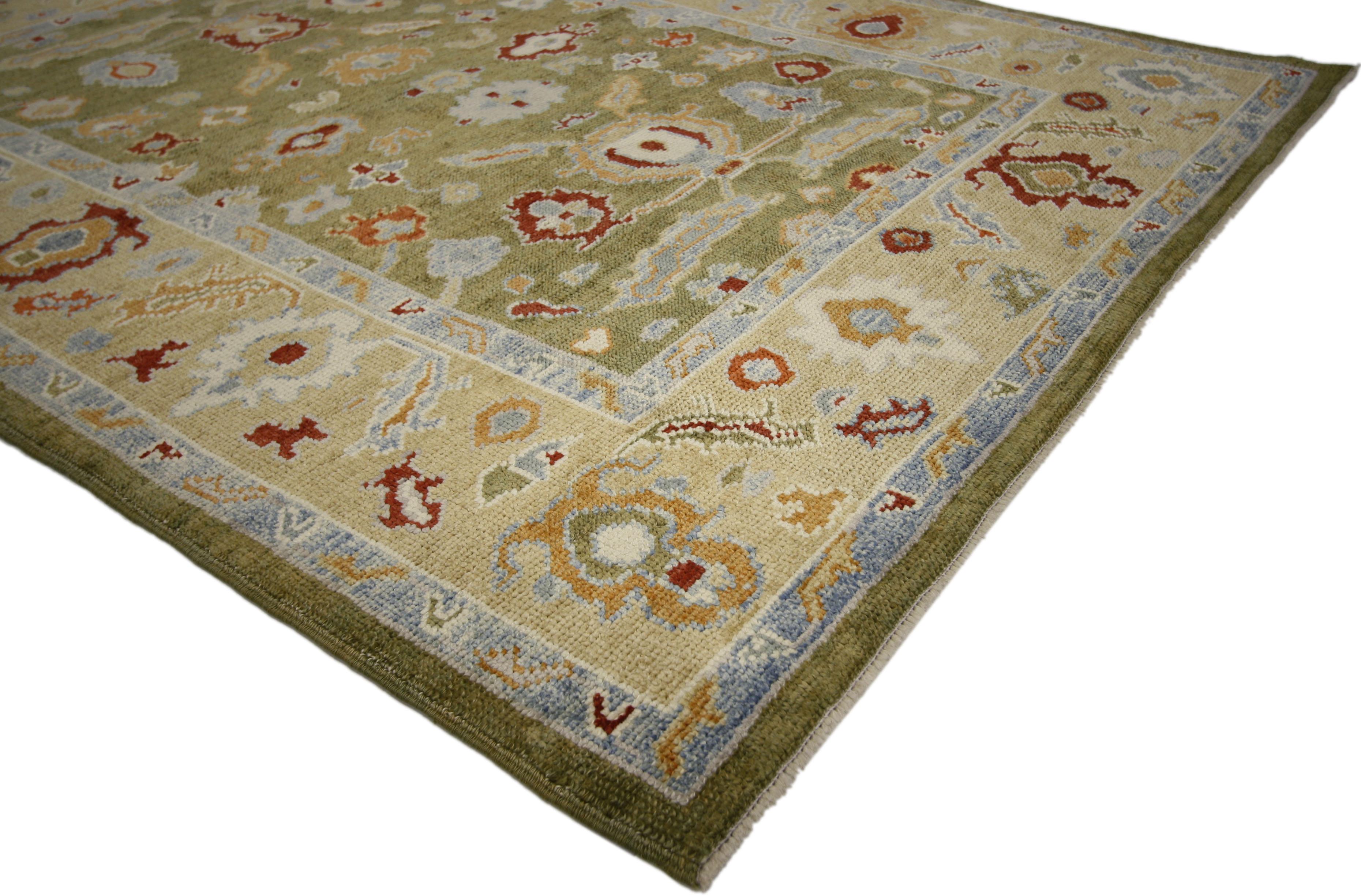 Wool New Contemporary Turkish Oushak Area Rug with Biophilic Design and Modern Style For Sale