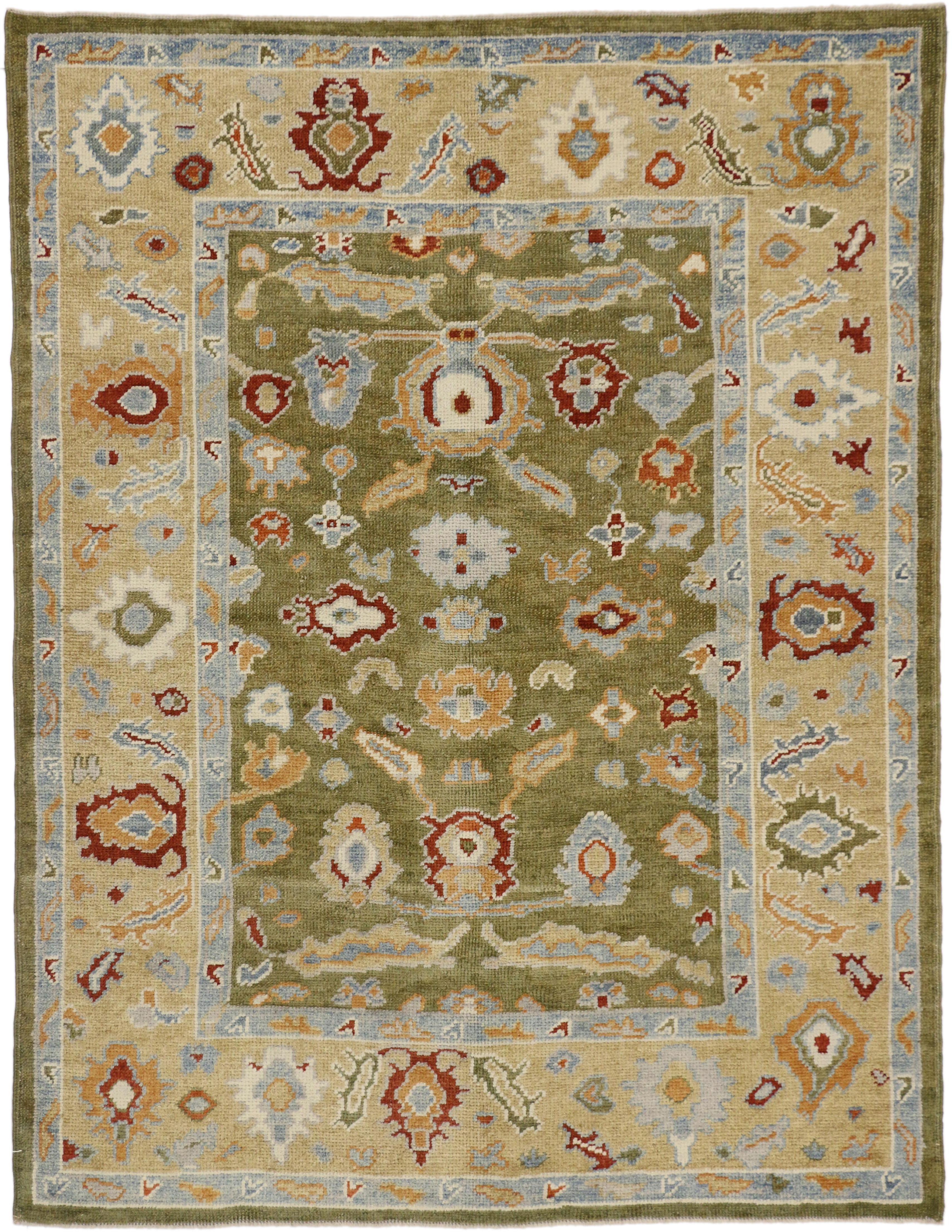 New Contemporary Turkish Oushak Area Rug with Biophilic Design and Modern Style For Sale 2