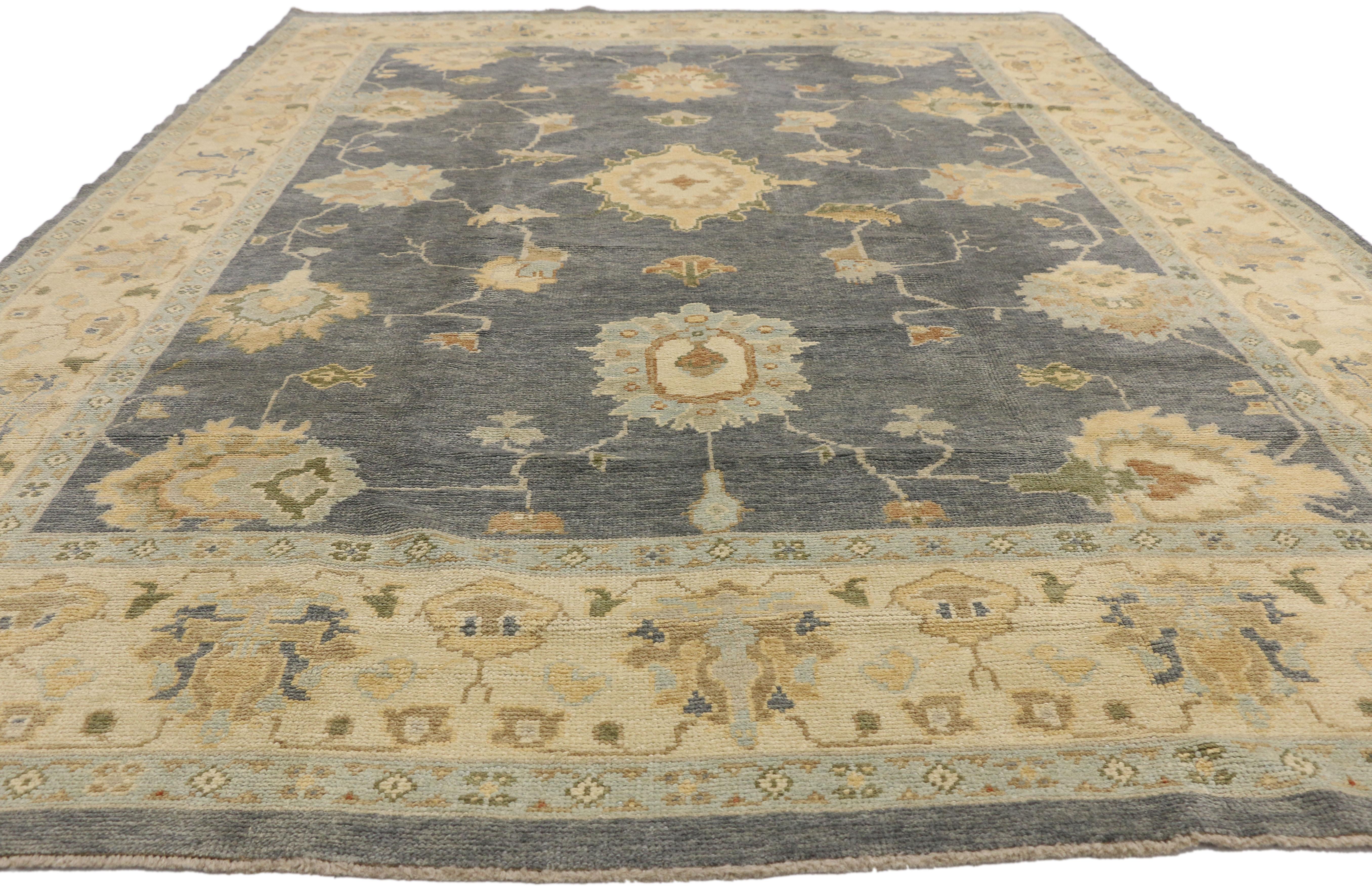 Hand-Knotted New Contemporary Turkish Oushak Area Rug with Transitional Style