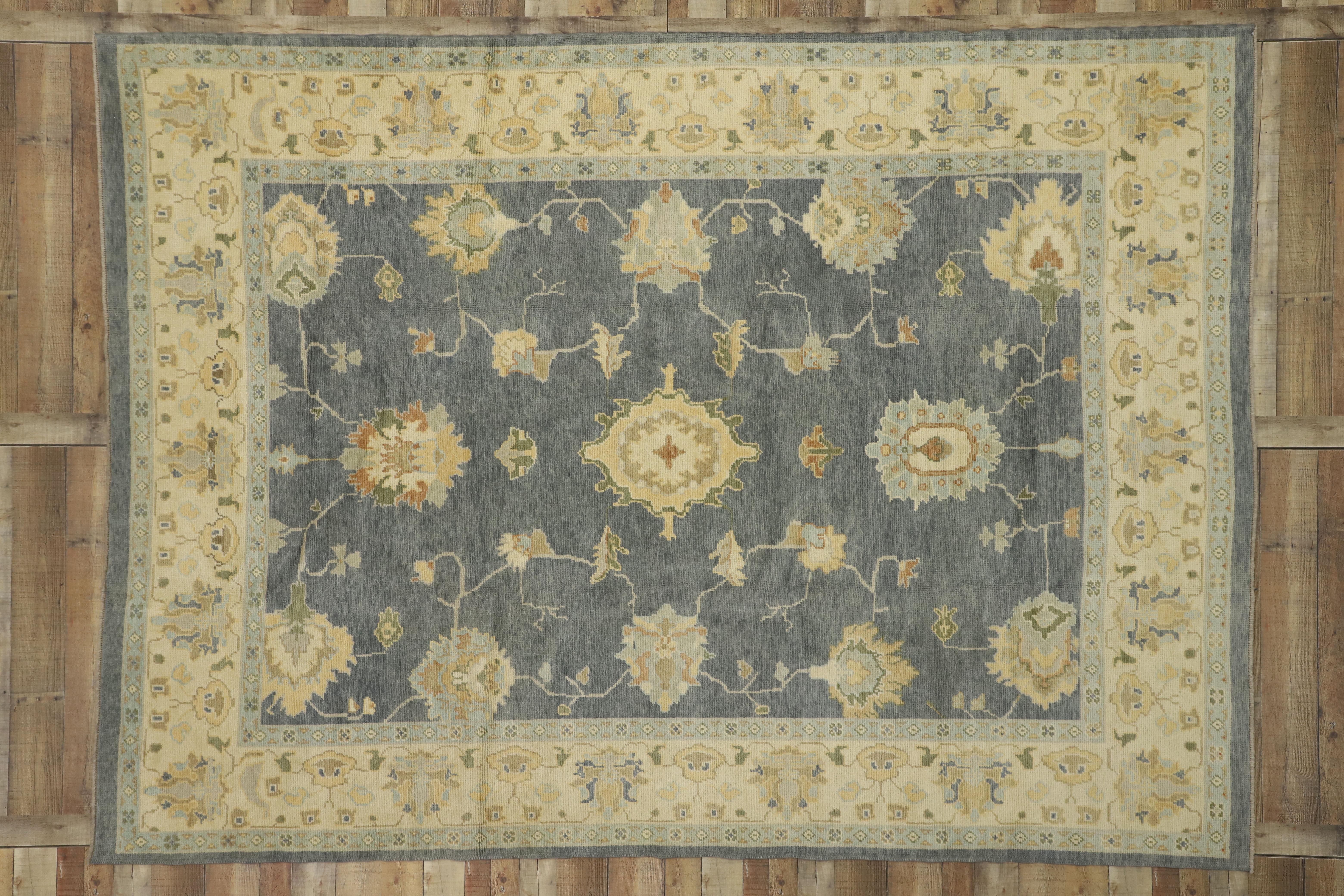 New Contemporary Turkish Oushak Area Rug with Transitional Style 3