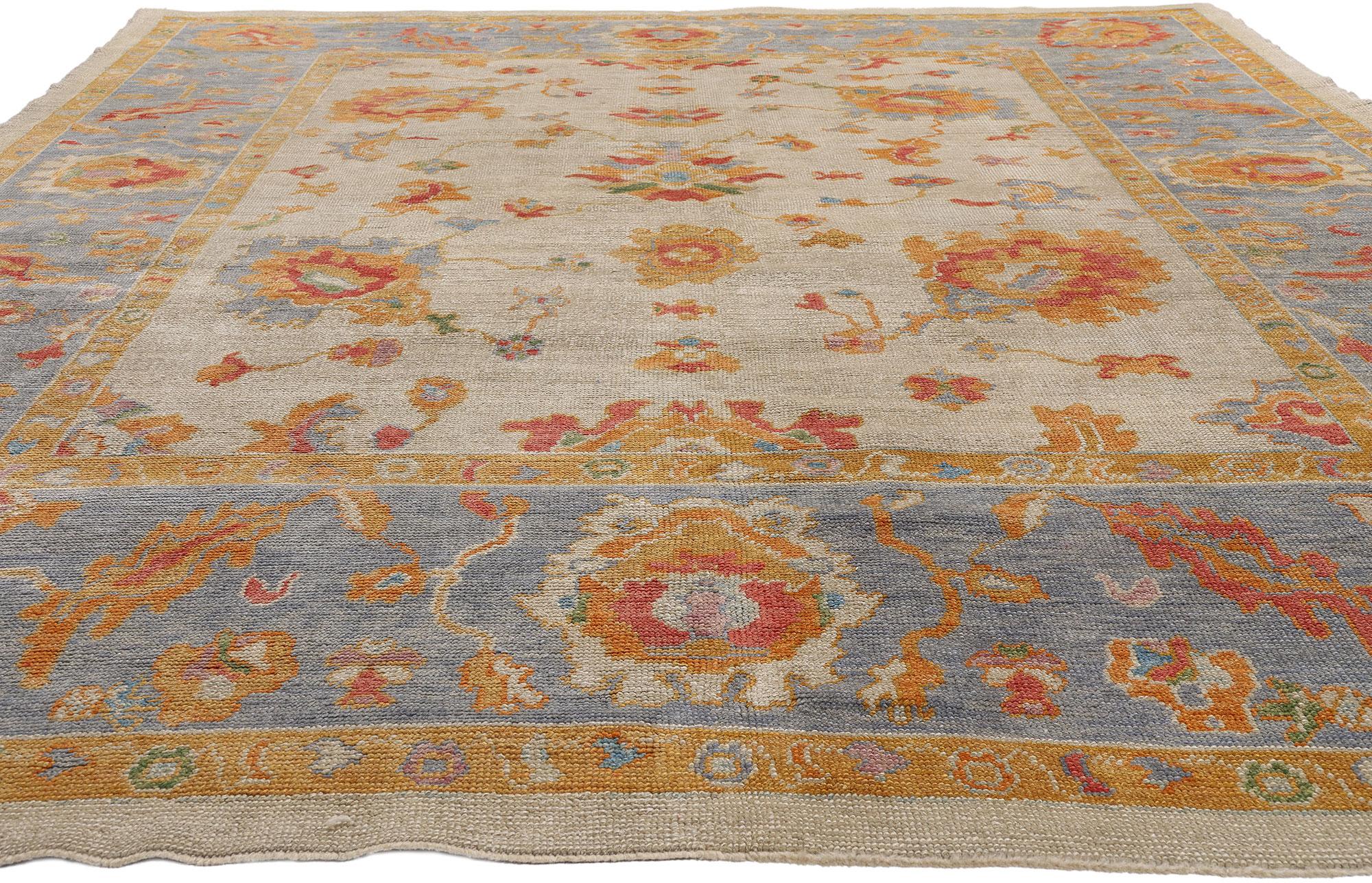 Zeitgenössischer türkischer Oushak-Teppich in Pastellfarben mit Stammes-Boho-Chic-Stil (21. Jahrhundert und zeitgenössisch) im Angebot