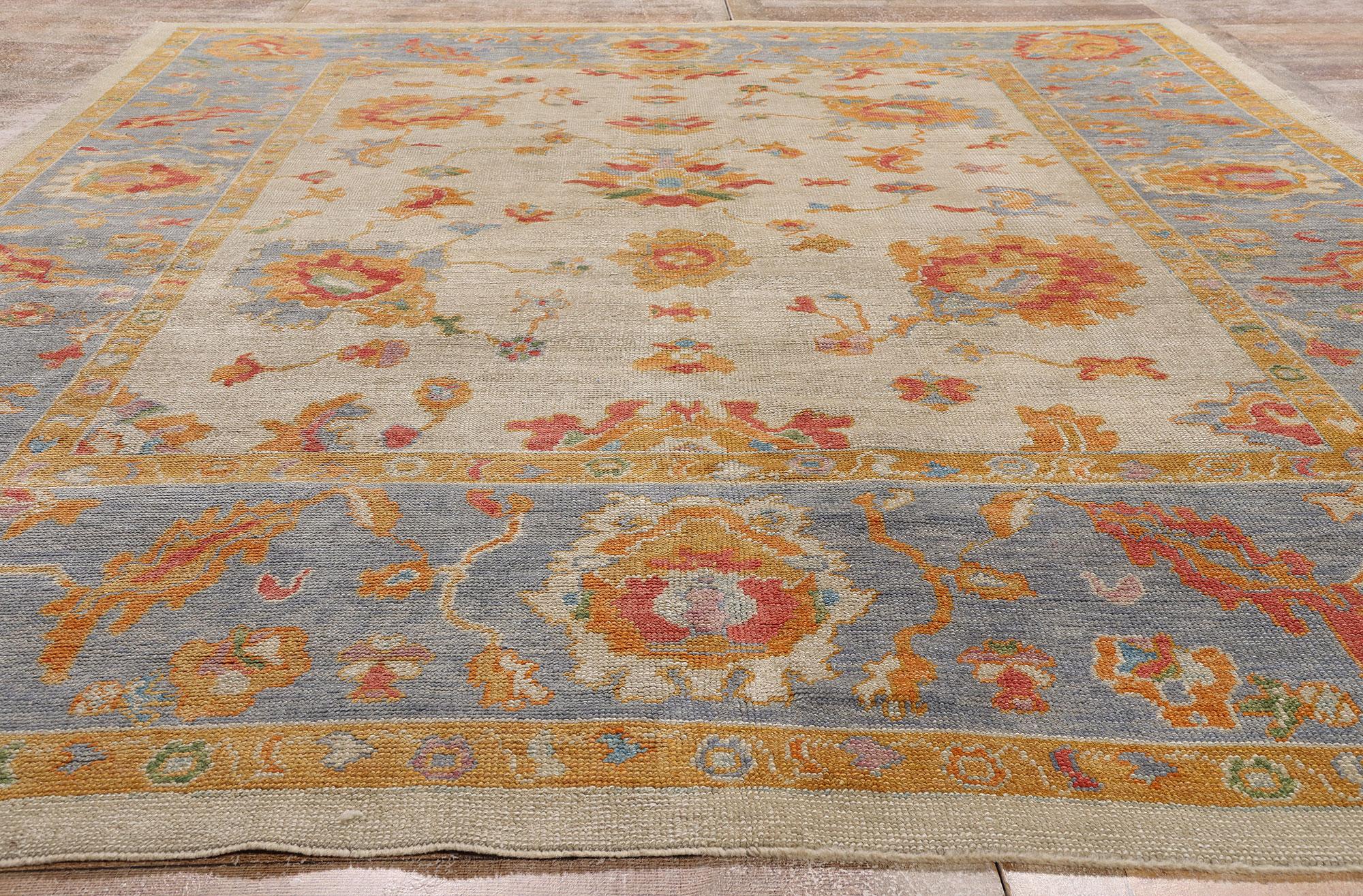 Zeitgenössischer türkischer Oushak-Teppich in Pastellfarben mit Stammes-Boho-Chic-Stil (Wolle) im Angebot