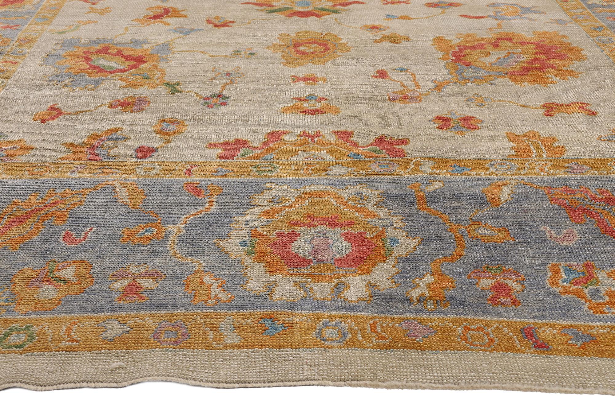 Zeitgenössischer türkischer Oushak-Teppich in Pastellfarben mit Stammes-Boho-Chic-Stil im Angebot 1