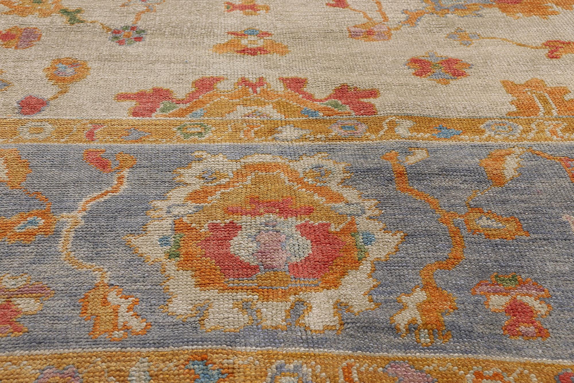 Zeitgenössischer türkischer Oushak-Teppich in Pastellfarben mit Stammes-Boho-Chic-Stil im Angebot 2