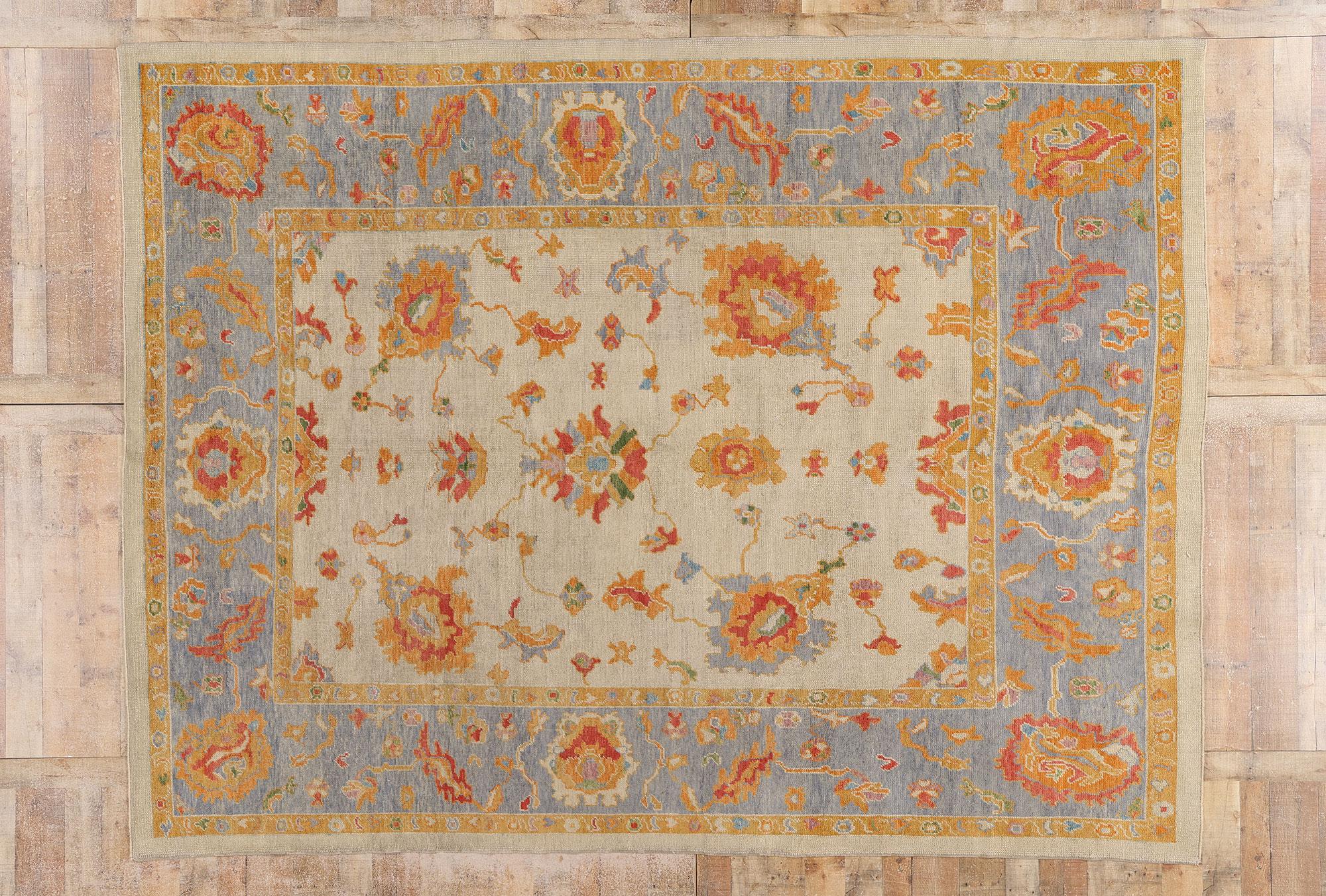Zeitgenössischer türkischer Oushak-Teppich in Pastellfarben mit Stammes-Boho-Chic-Stil im Angebot 3