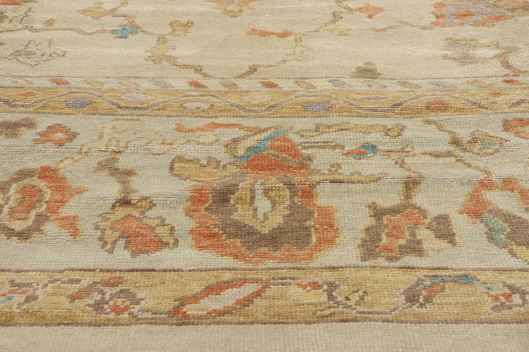 Hand-Knotted New Contemporary Turkish Oushak Carpet  with Transitional Style For Sale