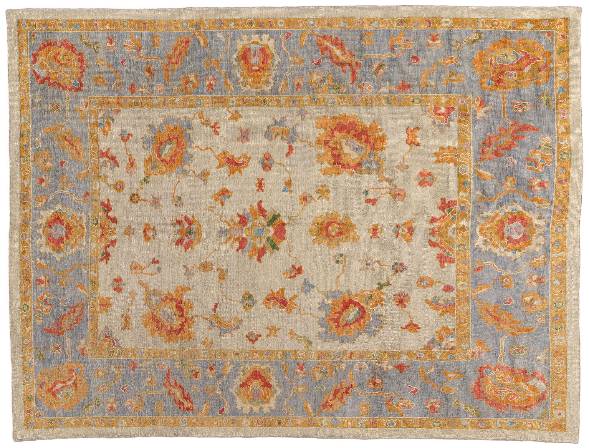 Zeitgenössischer türkischer Oushak-Teppich in Pastellfarben mit Stammes-Boho-Chic-Stil im Angebot 4