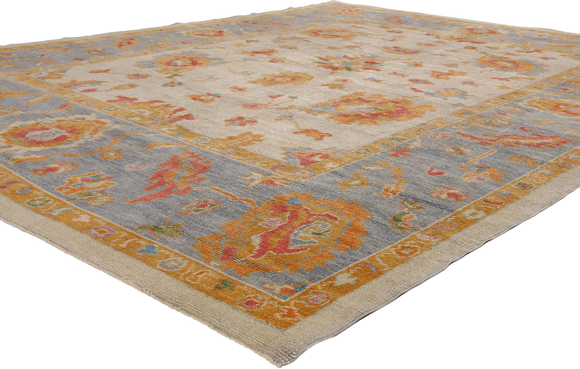 Zeitgenössischer türkischer Oushak-Teppich in Pastellfarben mit Stammes-Boho-Chic-Stil (Türkisch) im Angebot