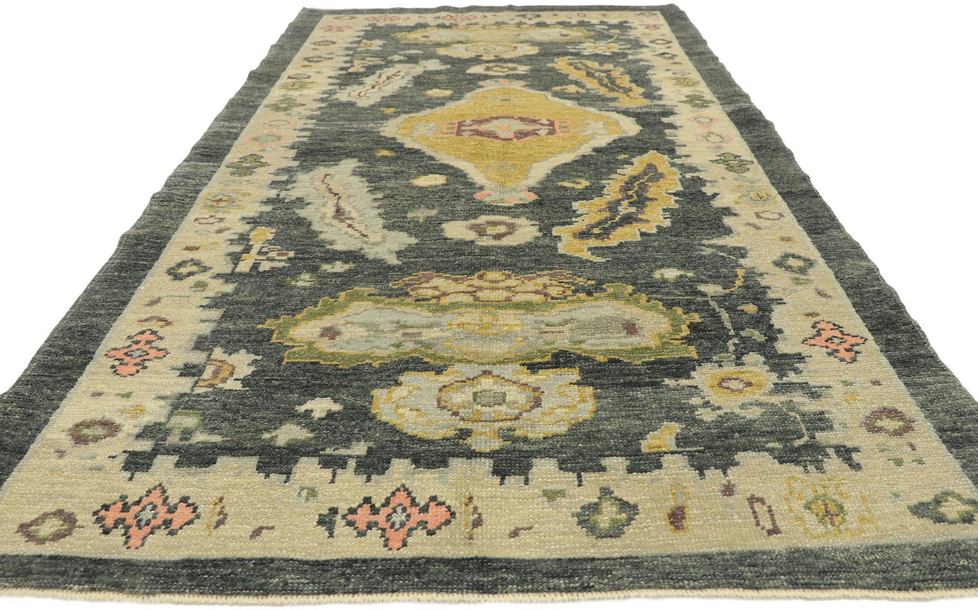 Hand-Knotted New Contemporary Turkish Oushak Gallery Rug with Modern Style For Sale