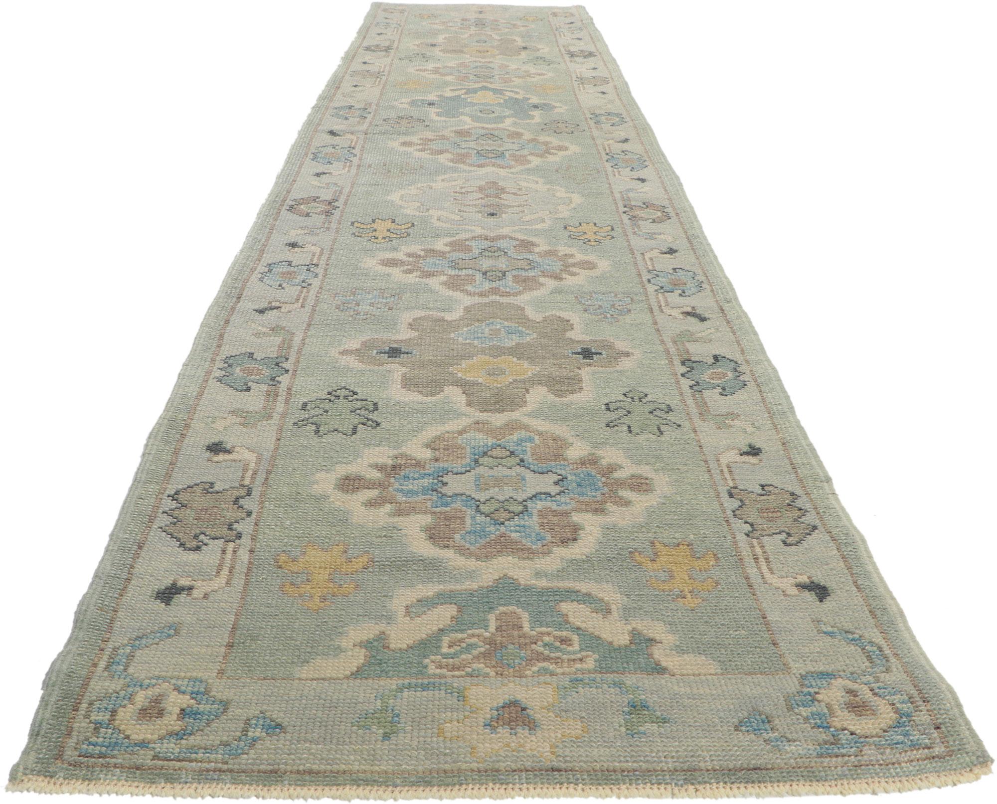 Hand-Knotted New Contemporary Turkish Oushak Hallway Runner with Modern Style