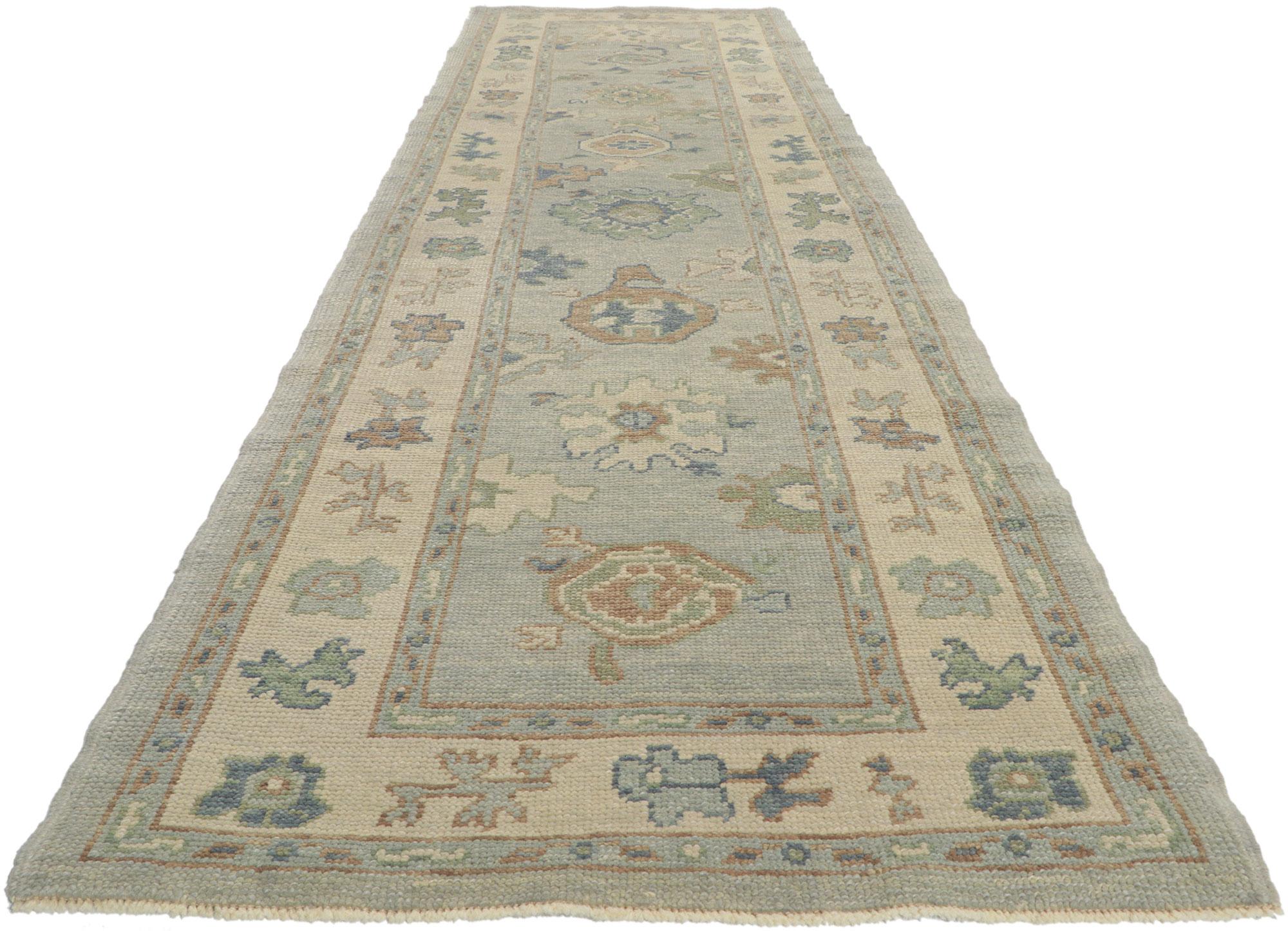Hand-Knotted New Contemporary Turkish Oushak Hallway Runner with Modern Style For Sale