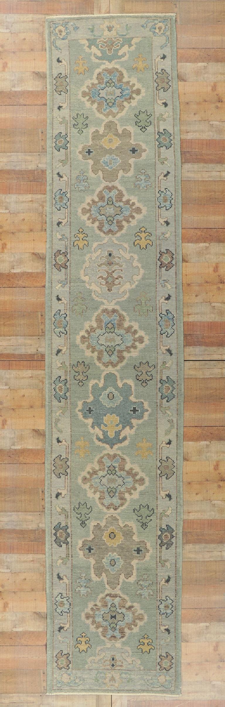 New Contemporary Turkish Oushak Hallway Runner with Modern Style 3