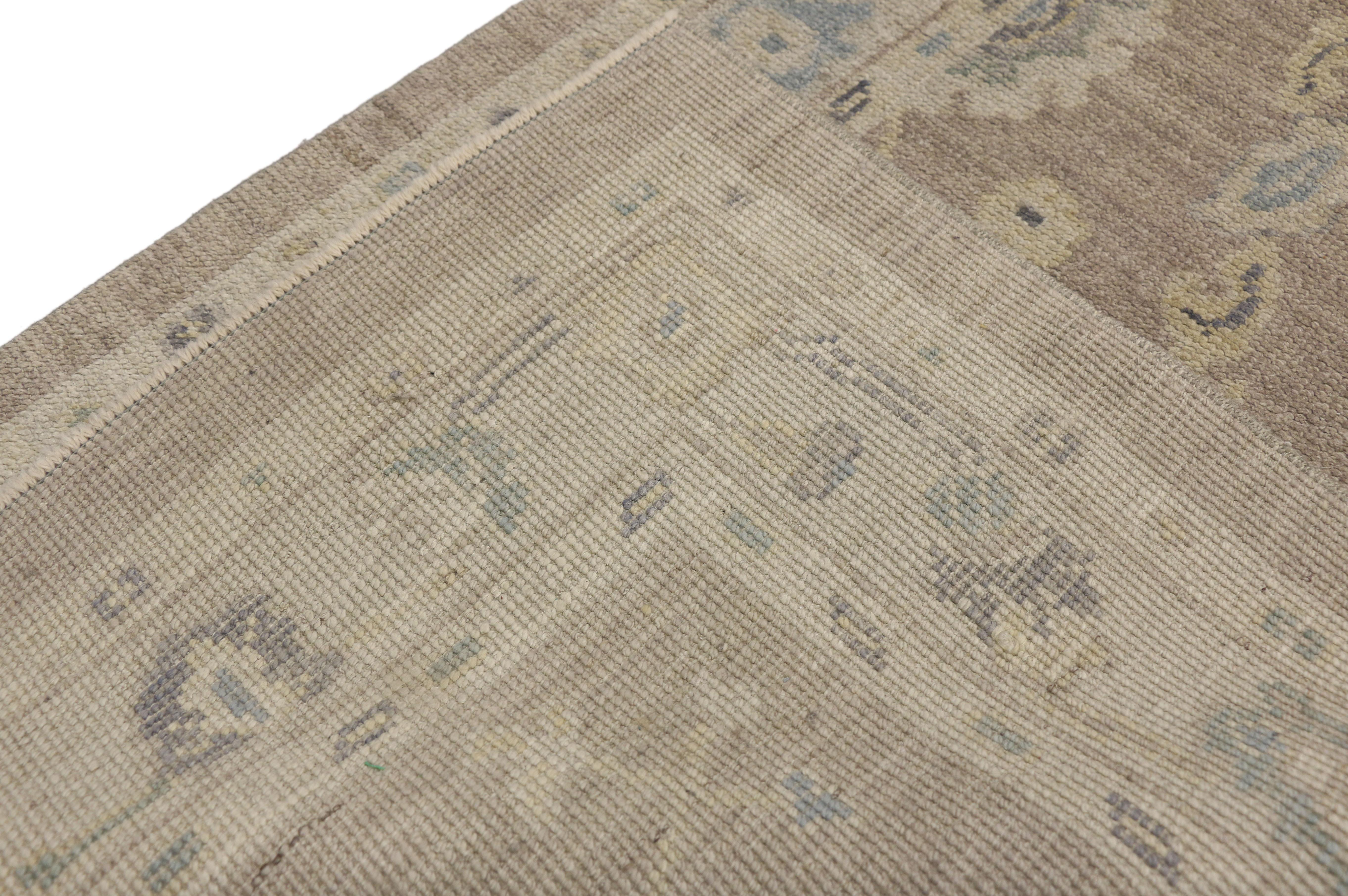 Wool New Contemporary Turkish Oushak Hallway Runner with Transitional Style For Sale
