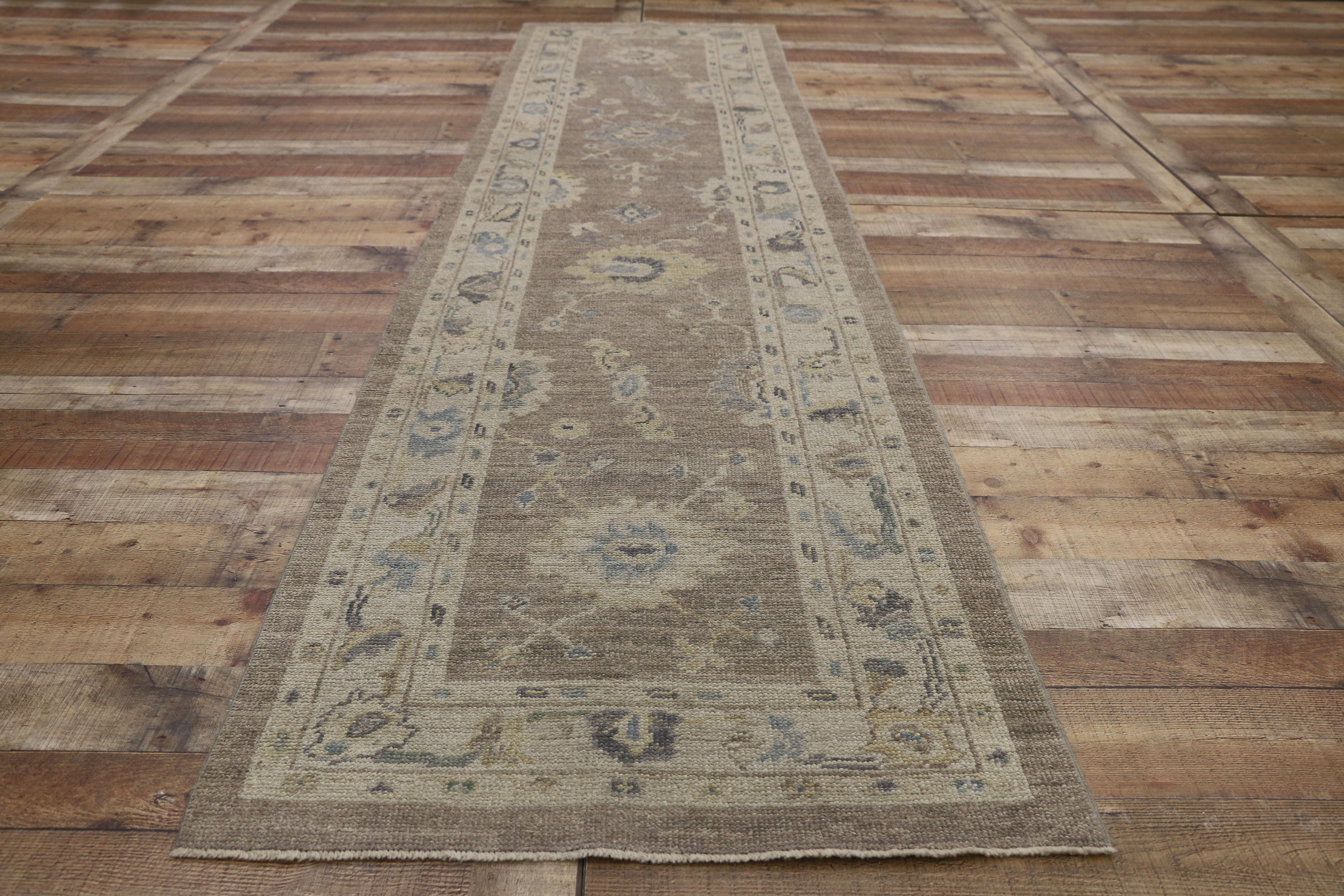New Contemporary Turkish Oushak Hallway Runner with Transitional Style For Sale 2