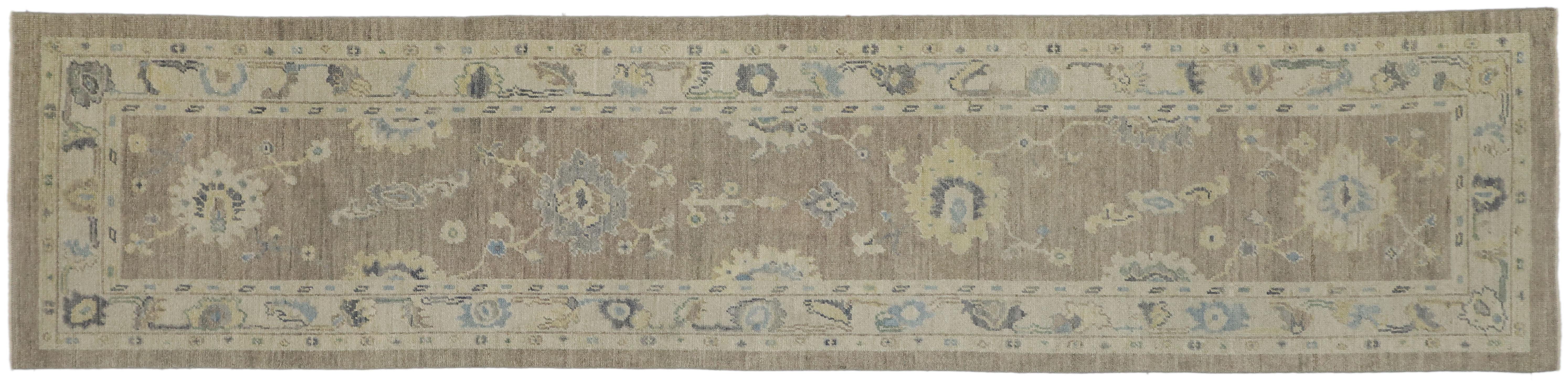New Contemporary Turkish Oushak Hallway Runner with Transitional Style For Sale 4