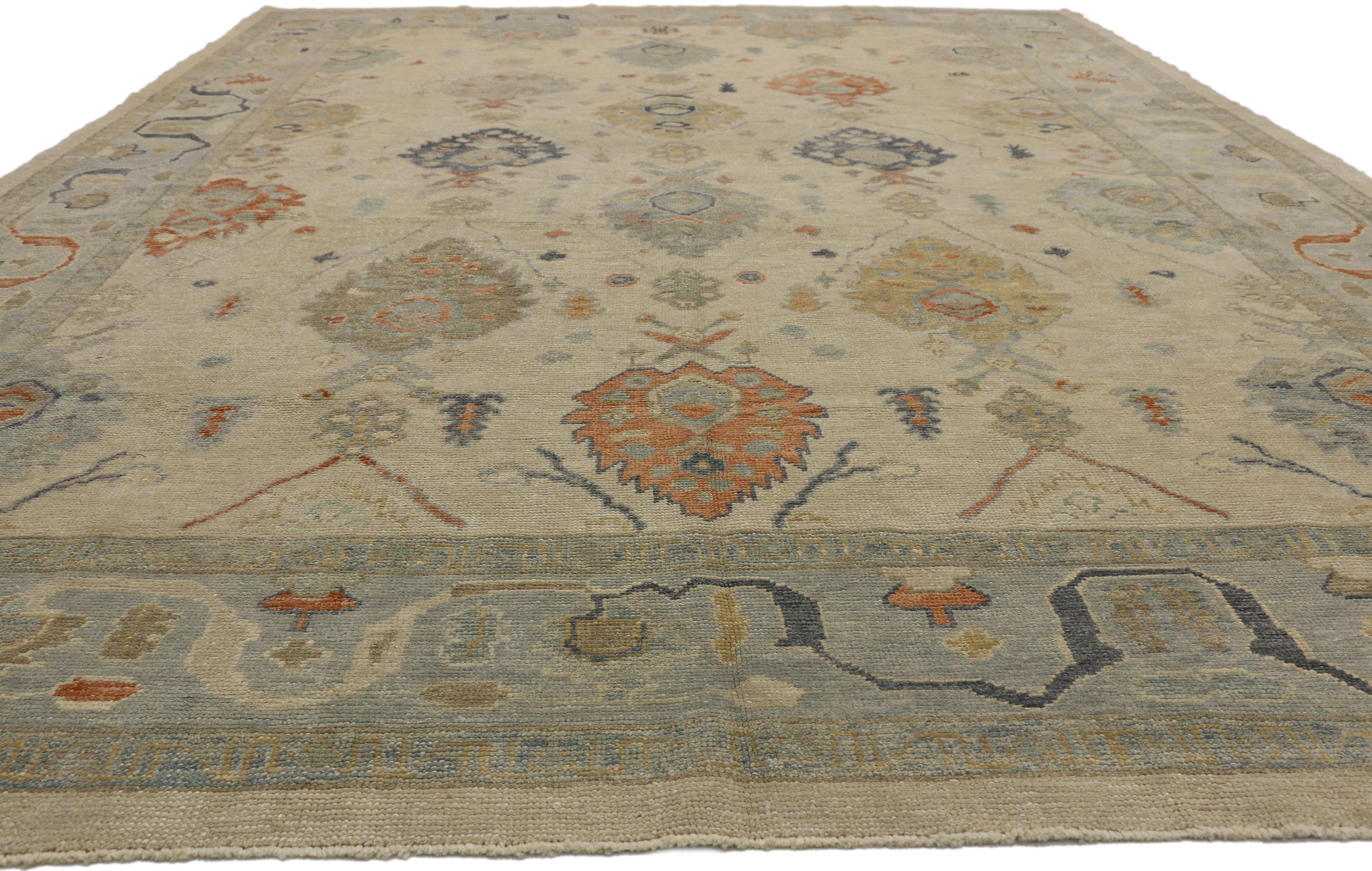 Wool New Contemporary Turkish Oushak Large Area Rug with Transitional Style